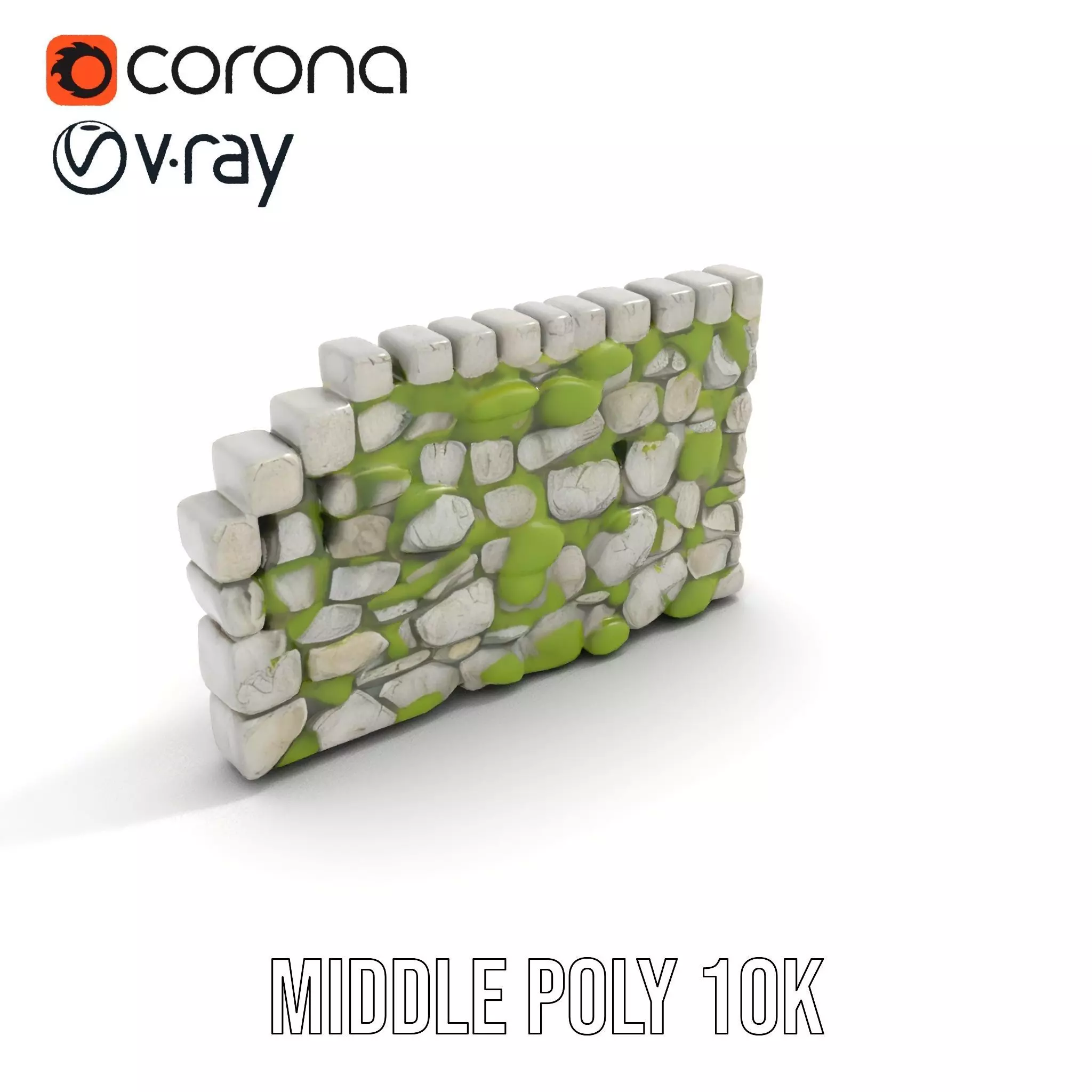Mossy Stone Wall model pack Low-poly 3D model_19