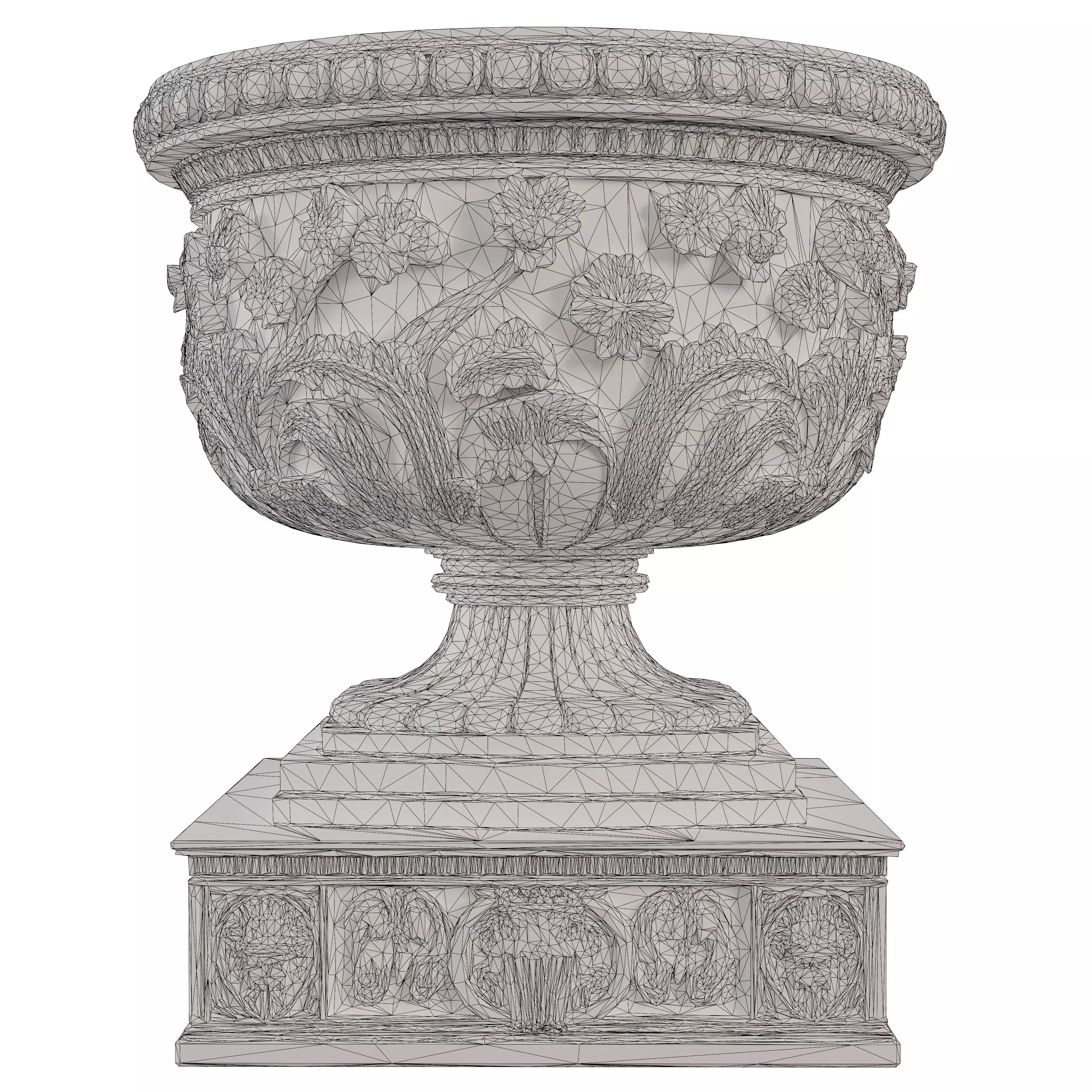 Ancient Sculpted Pot - Ornate Stone Garden Urn 3D model_4