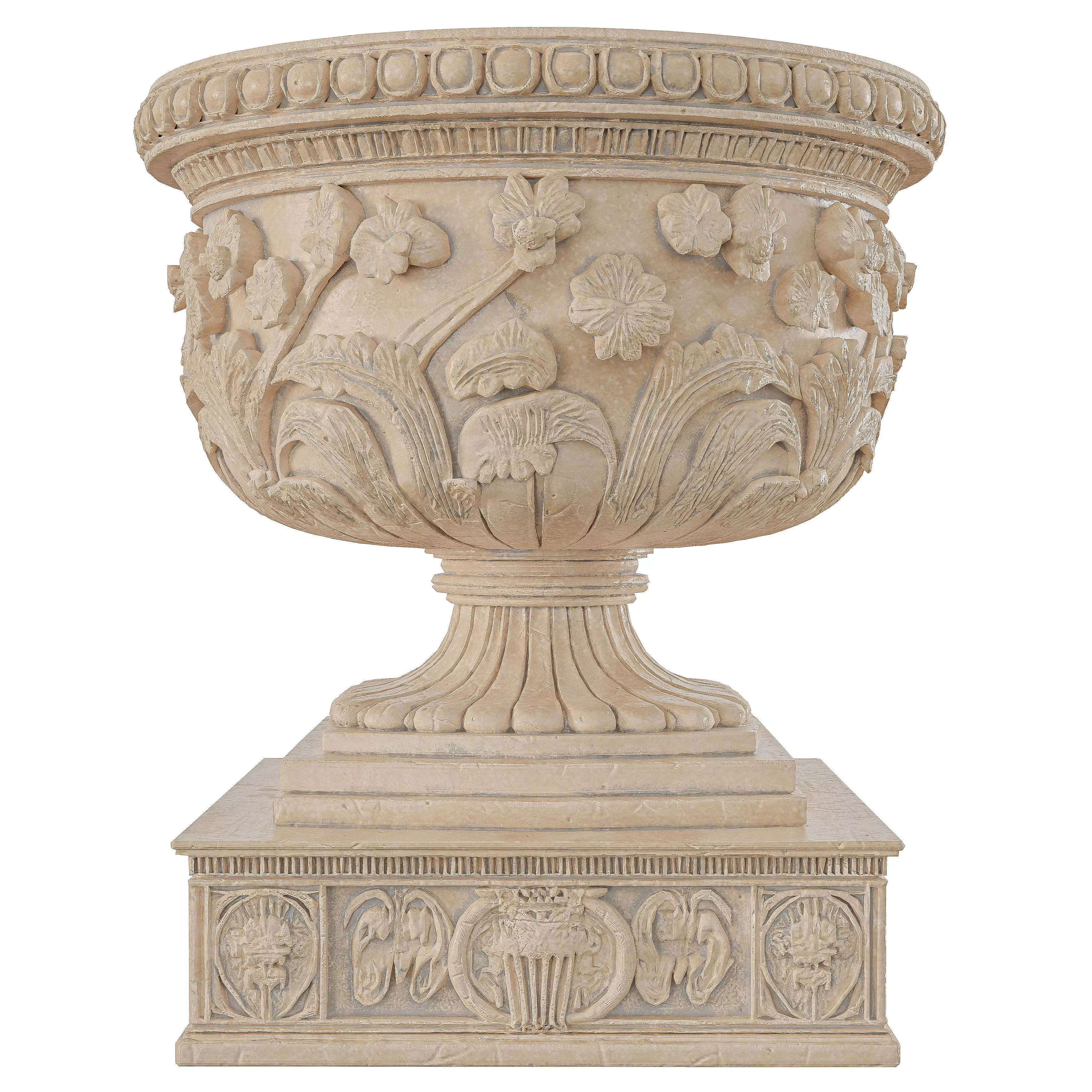 Ancient Sculpted Pot - Ornate Stone Garden Urn 3D model_3