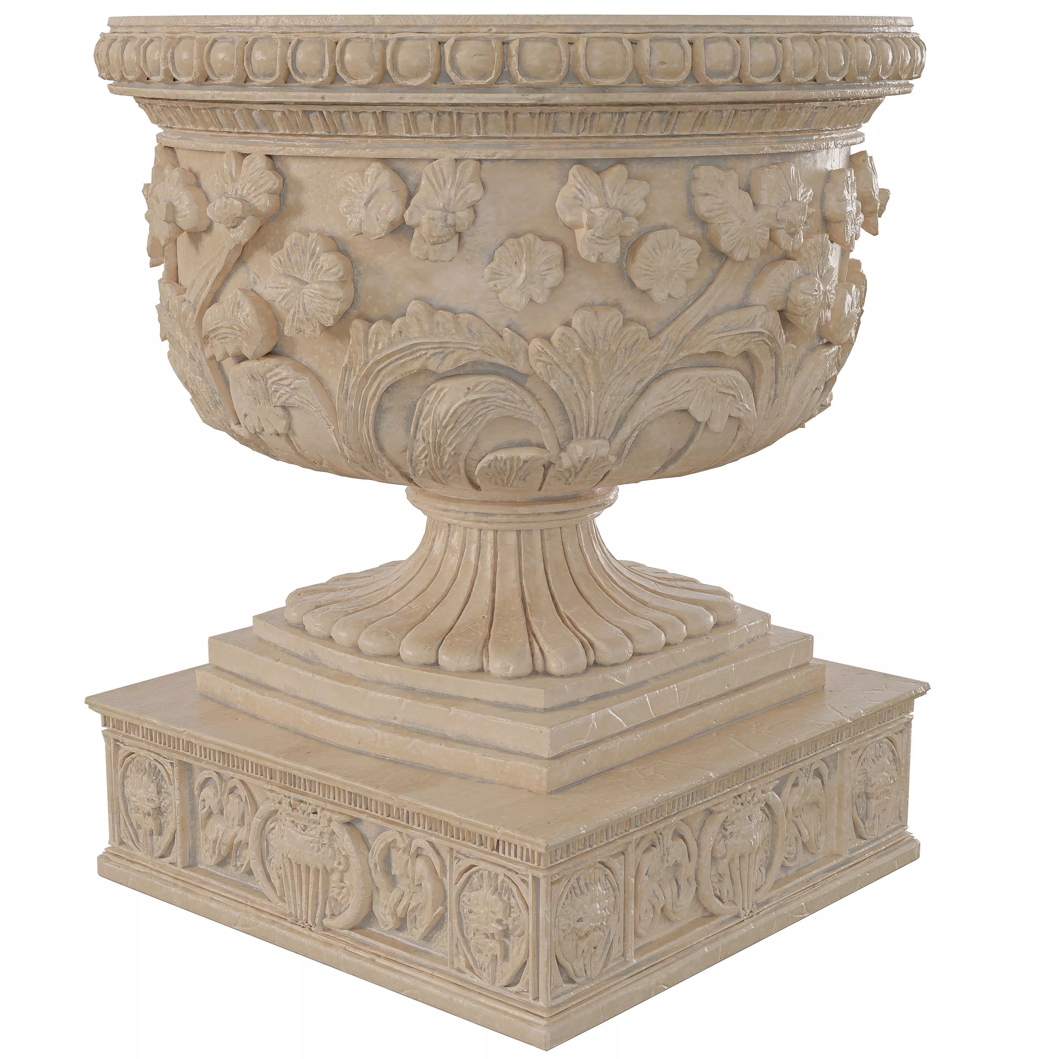 Ancient Sculpted Pot - Ornate Stone Garden Urn 3D model_2
