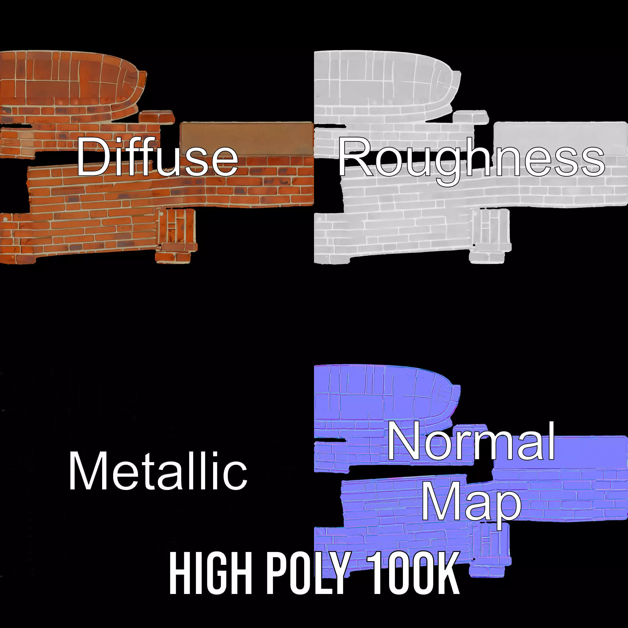 Rustic Brick Wall model pack Low-poly 3D model_4