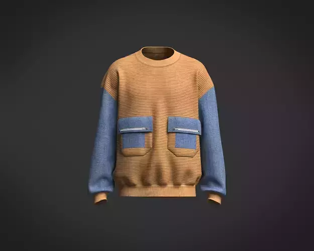 Mens sweatshirt with denim sleeve and pocket