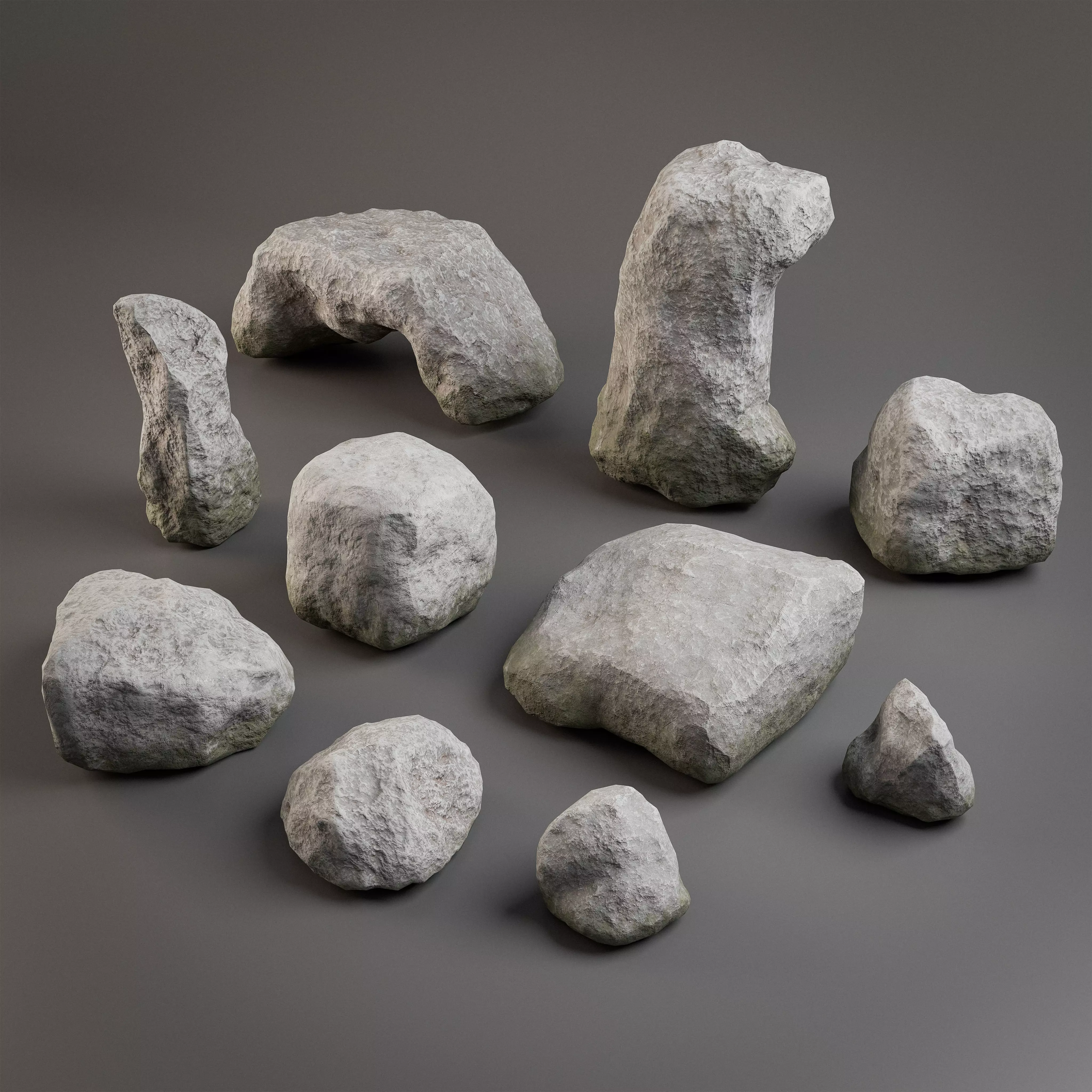 10 Low Poly Rocks 3D model_0