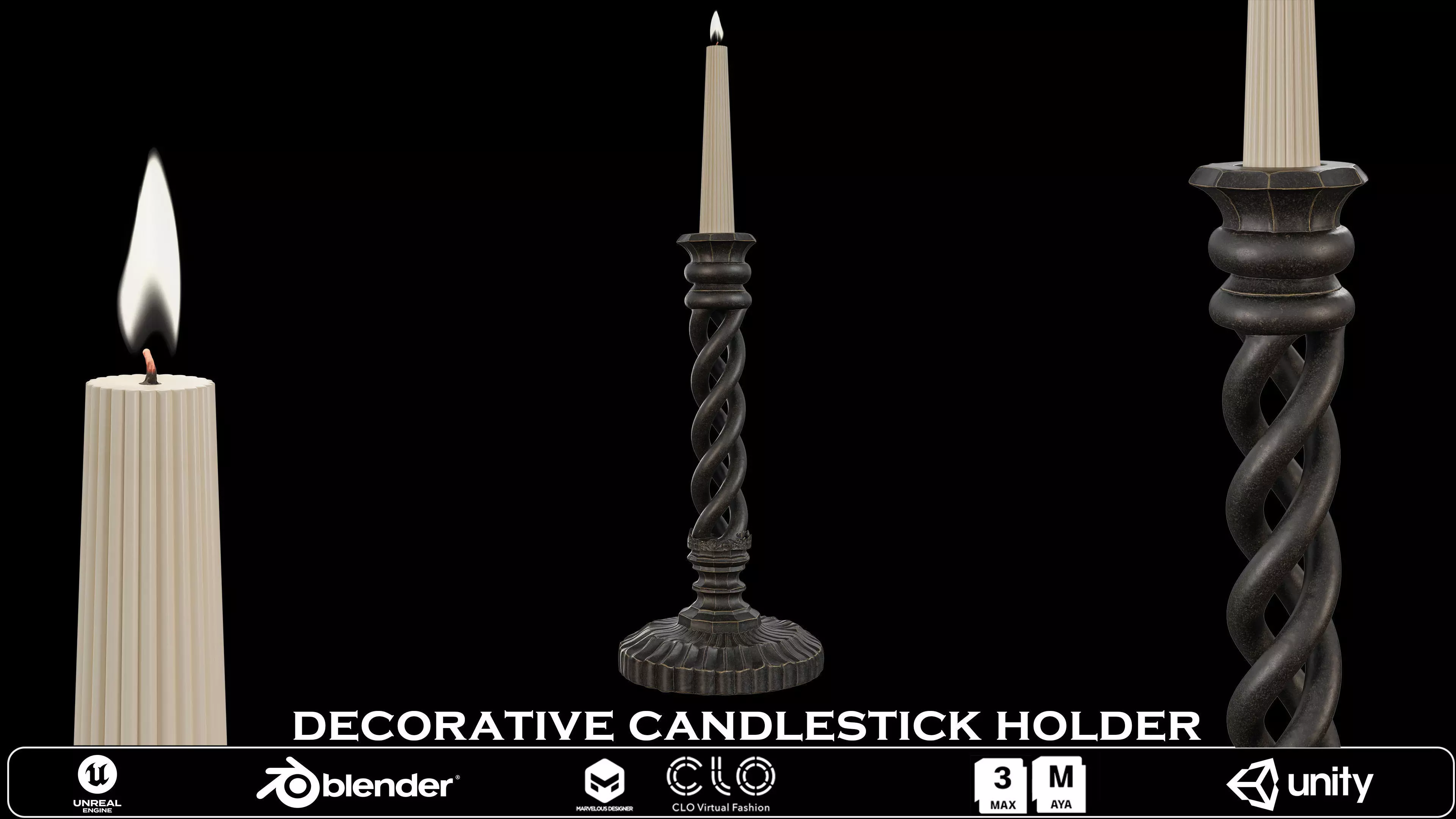 Decorative Candlestick Holder -  Antique Twisted Candle Stand 3D model_0