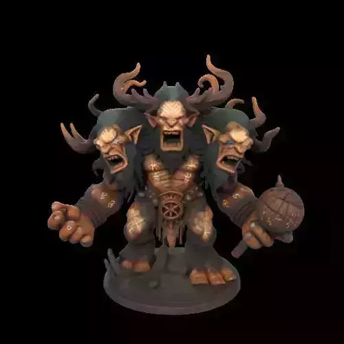 2142Three Headed Troll  3D Printed Fantasy Statue
