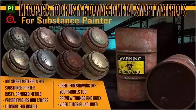 Megapack 100 Rusty and Damaged Metal for Substance Painter