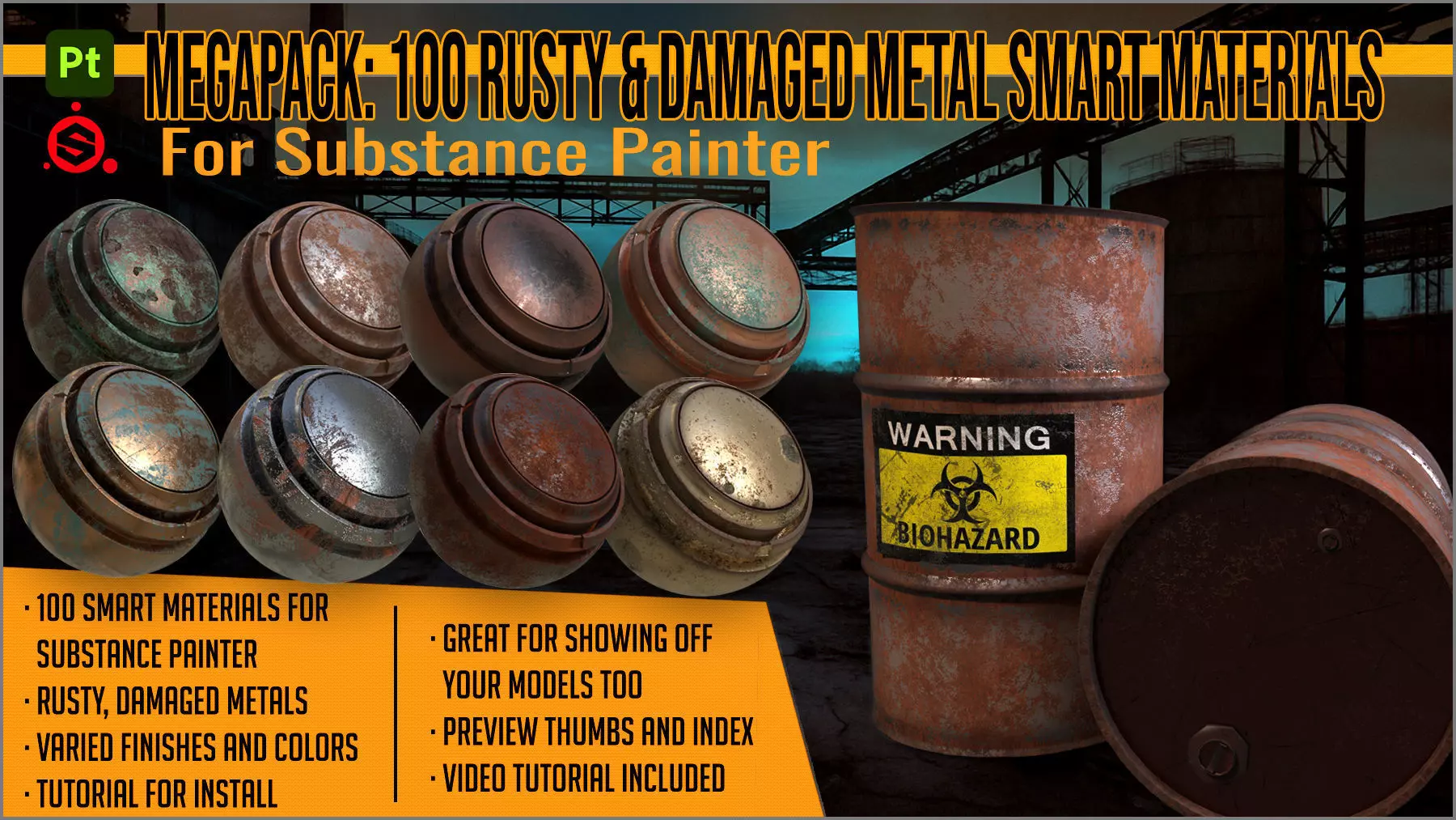 Megapack 100 Rusty and Damaged Metal for Substance Painter Texture_0