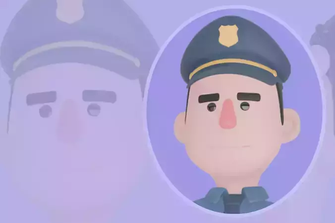 Stylized 3D Male Police Character - Cartoon Officer with Gun