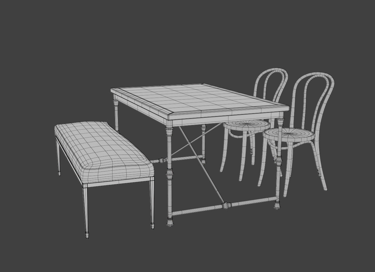 French Kitchen Dining Set 3D model_3