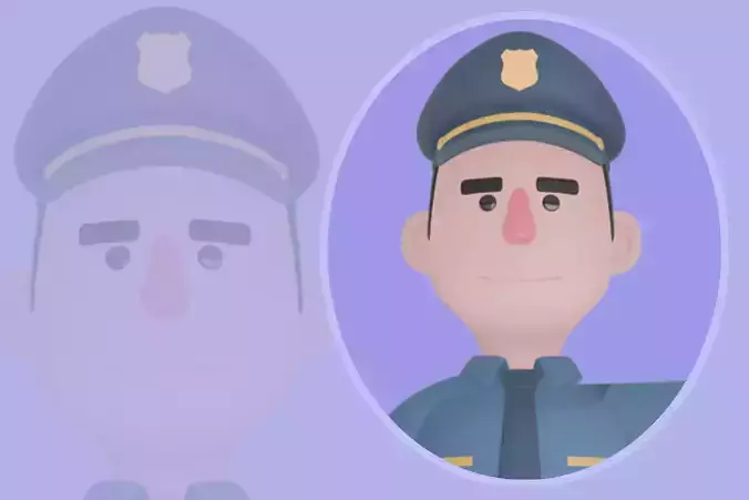 Stylized 3D Male Police Character - Cartoon Officer at Desk 