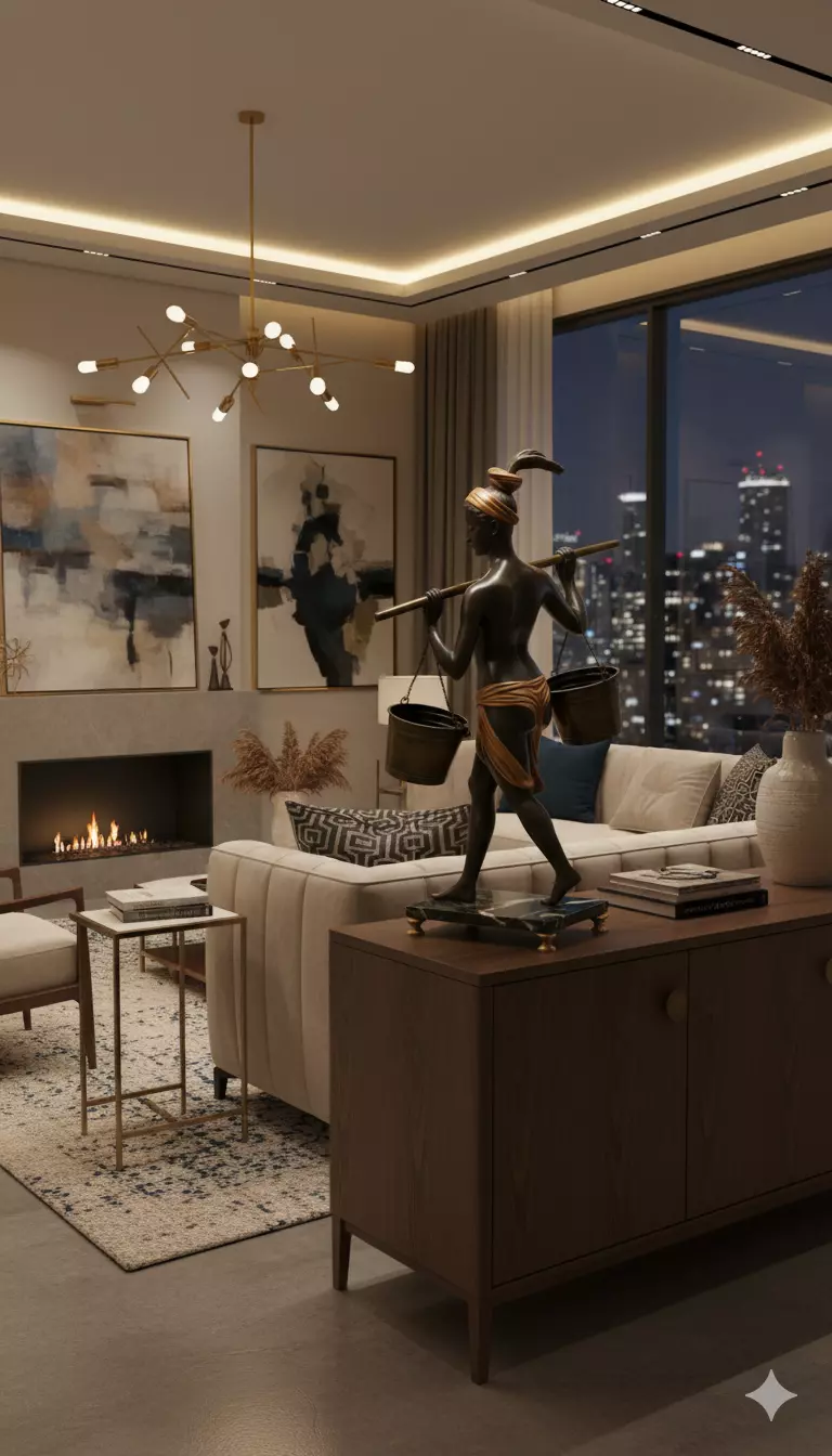 Classical Bronze Statue Naiad Carrying Buckets Low-poly 3D model_3