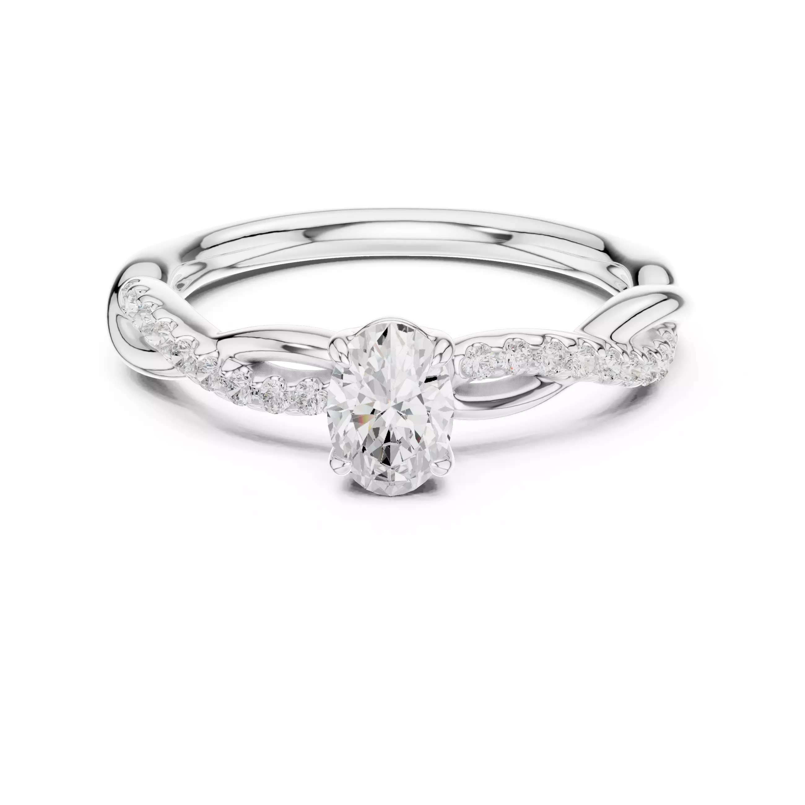 Oval Cu Diamond Twisted Band Engagement Ring 3DM STL Video 3D print model_2