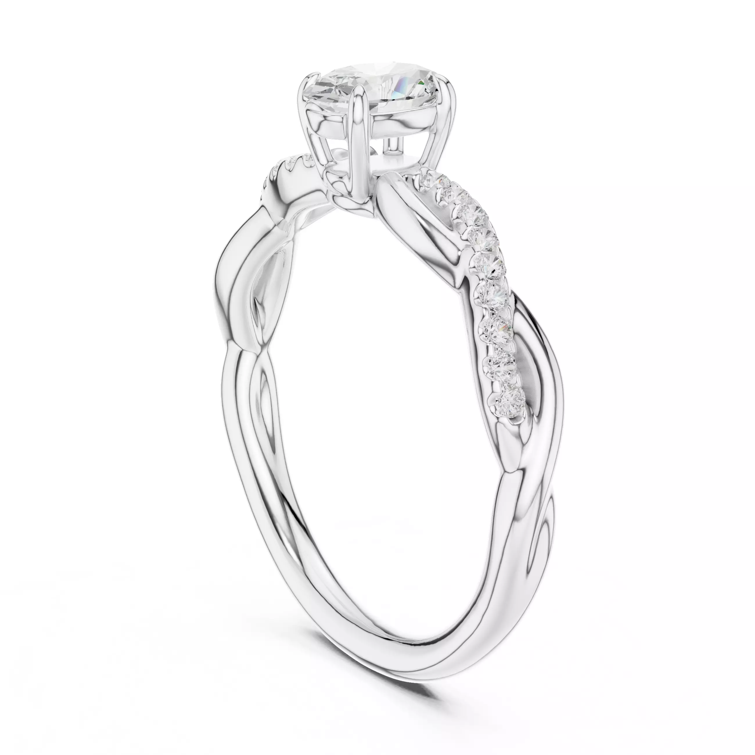 Oval Cu Diamond Twisted Band Engagement Ring 3DM STL Video 3D print model_9