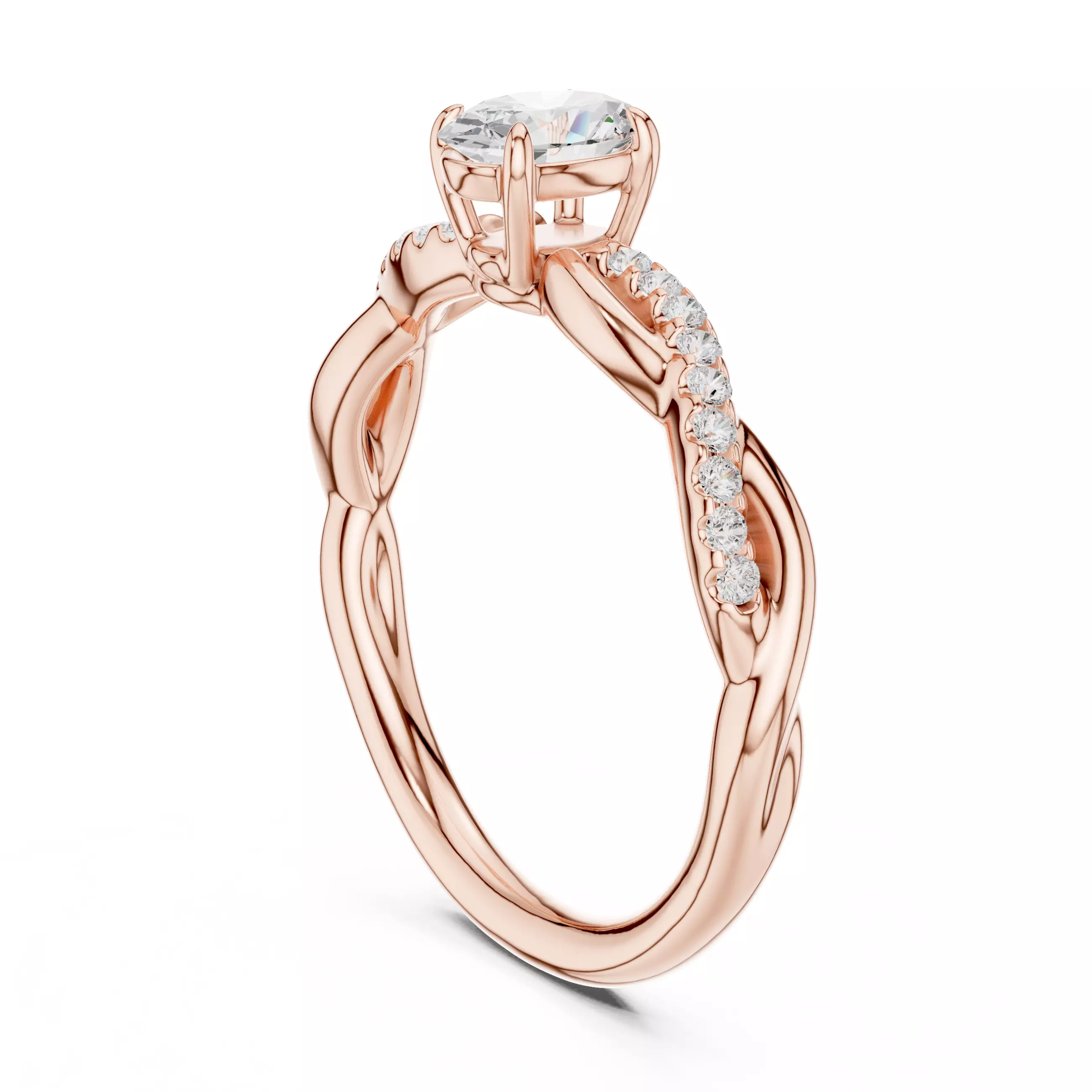 Oval Cu Diamond Twisted Band Engagement Ring 3DM STL Video 3D print model_3