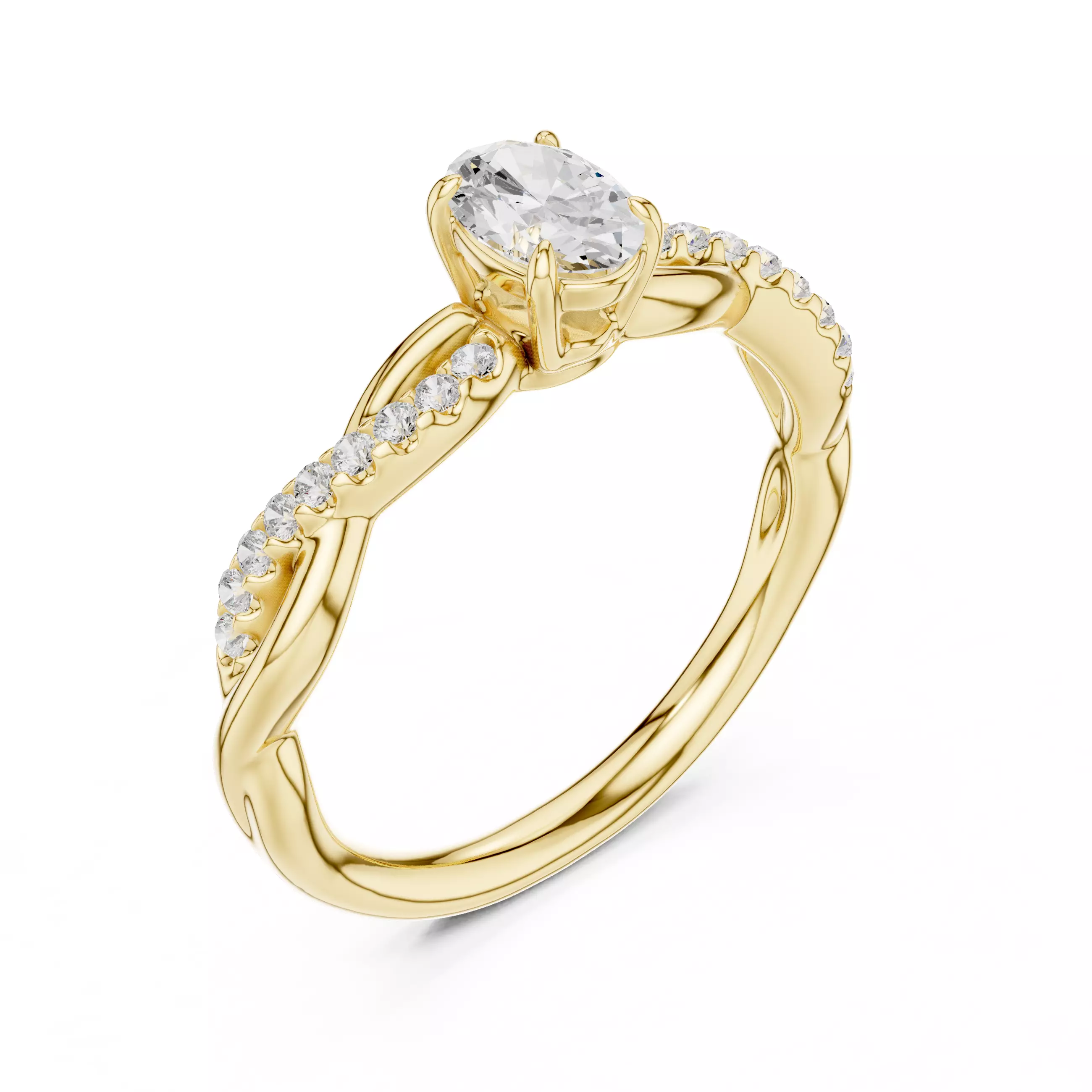 Oval Cu Diamond Twisted Band Engagement Ring 3DM STL Video 3D print model_7