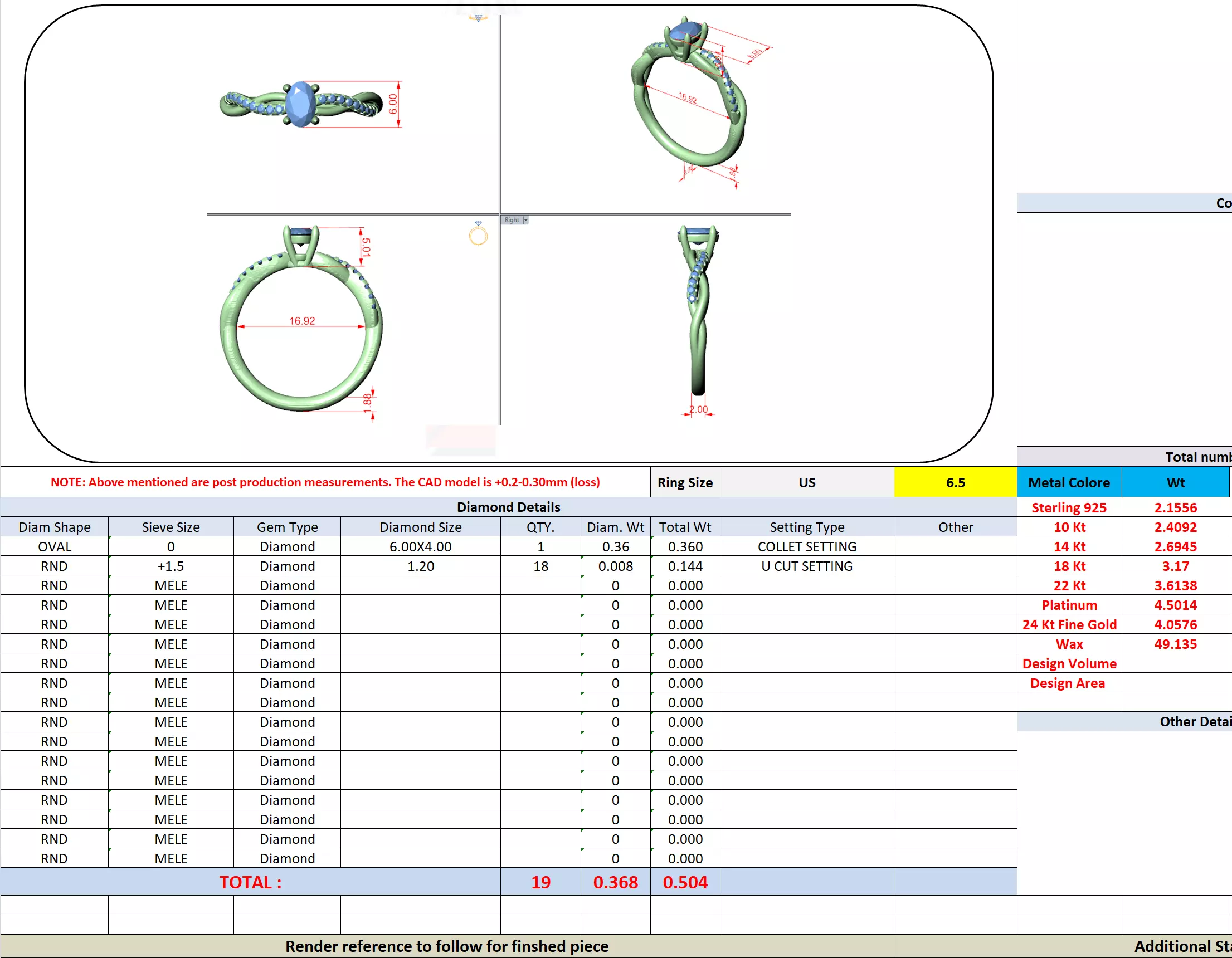 Oval Cu Diamond Twisted Band Engagement Ring 3DM STL Video 3D print model_13