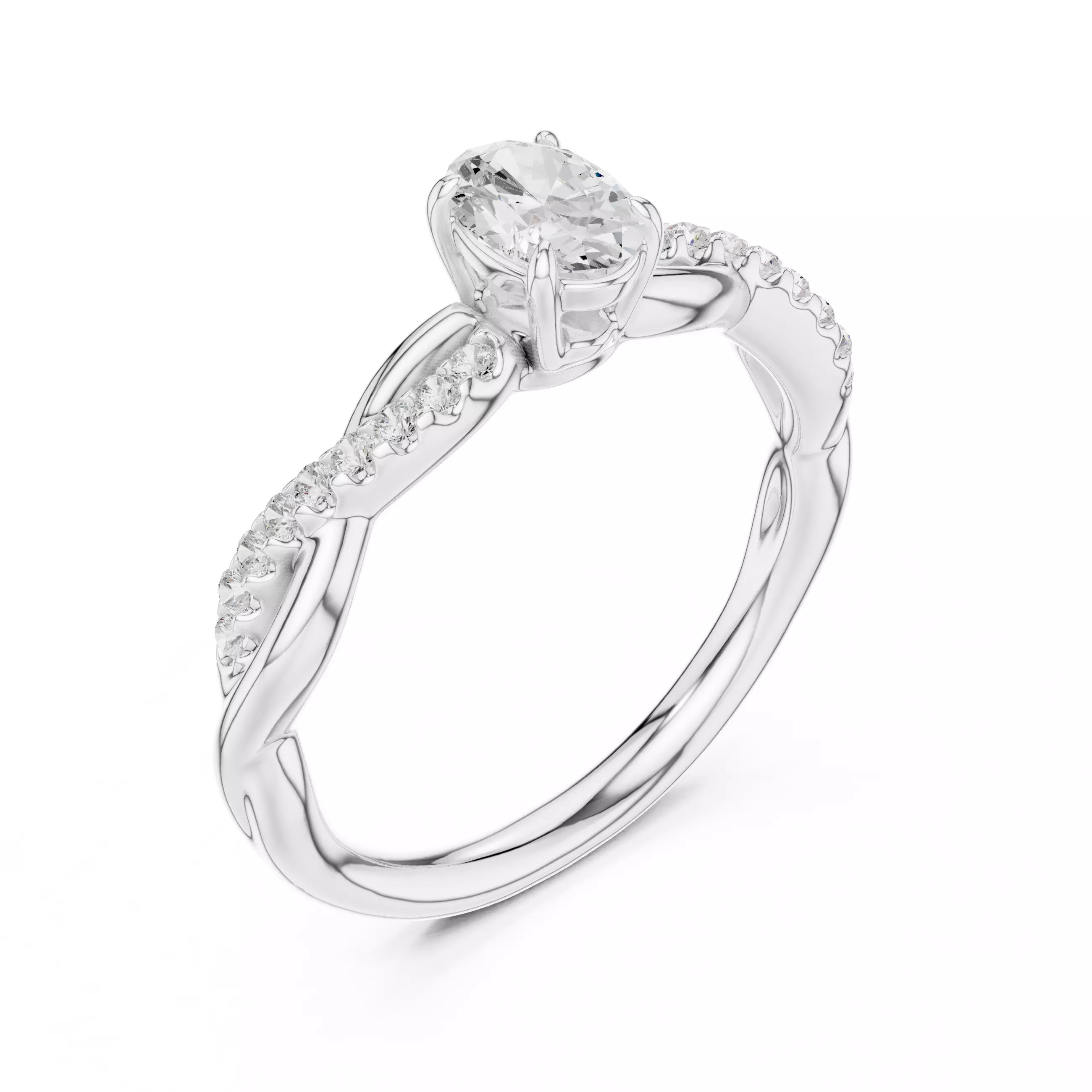 Oval Cu Diamond Twisted Band Engagement Ring 3DM STL Video 3D print model_10