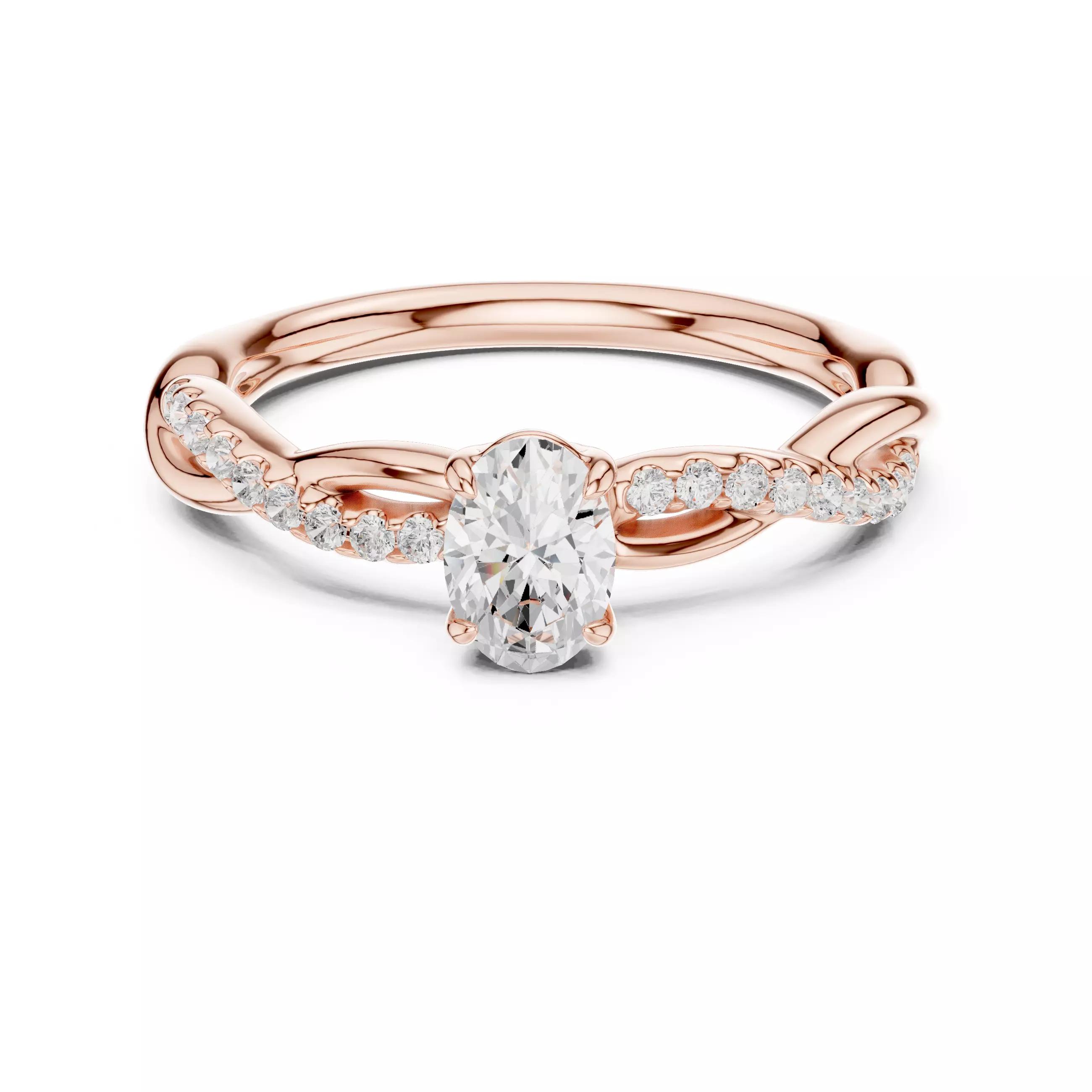 Oval Cu Diamond Twisted Band Engagement Ring 3DM STL Video 3D print model_0