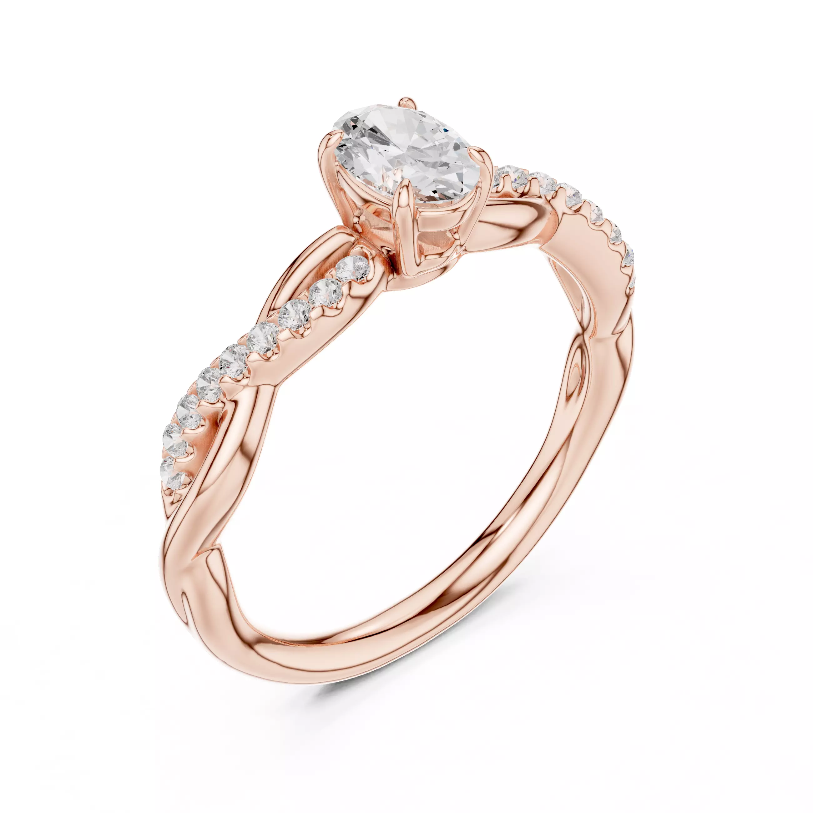 Oval Cu Diamond Twisted Band Engagement Ring 3DM STL Video 3D print model_4