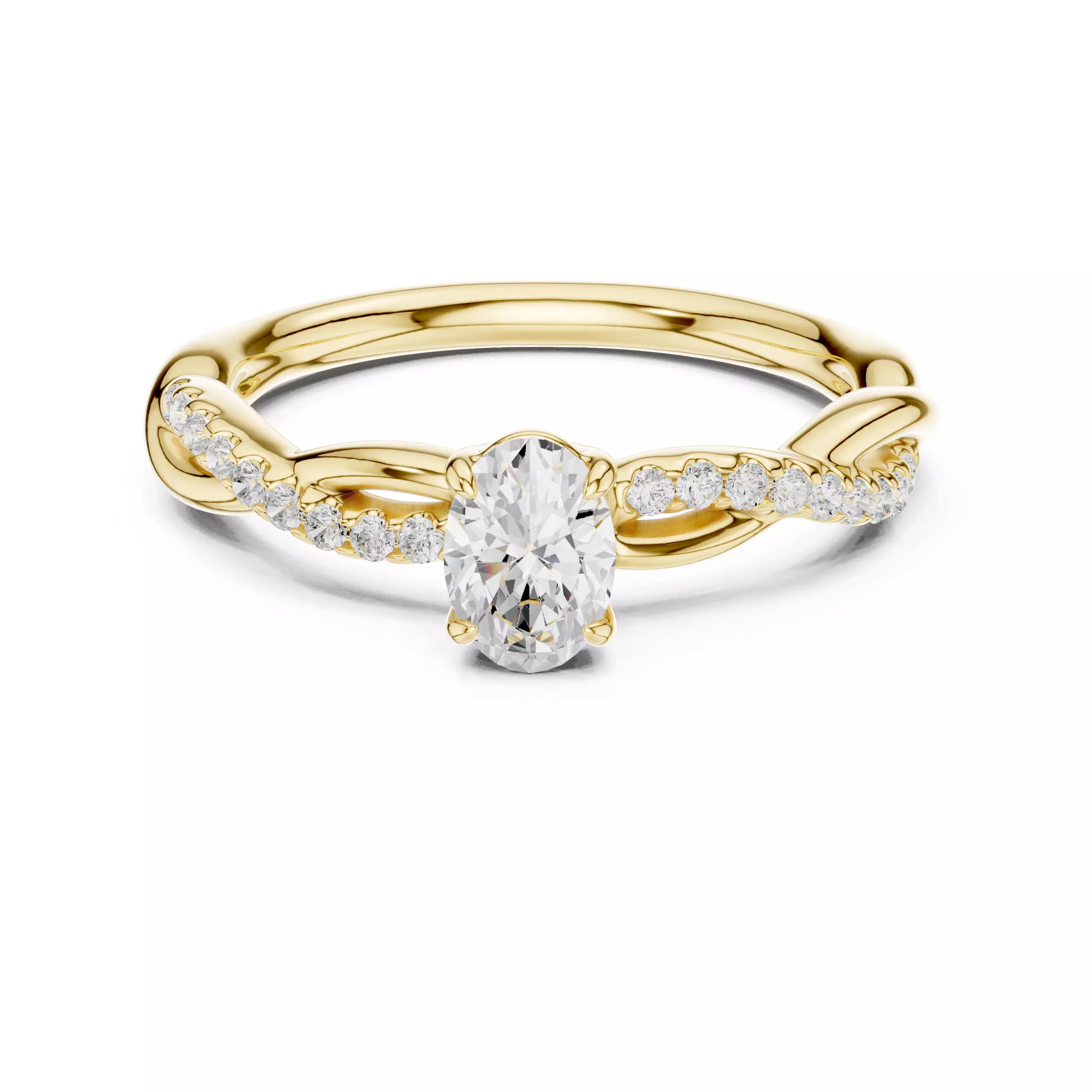 Oval Cu Diamond Twisted Band Engagement Ring 3DM STL Video 3D print model_1