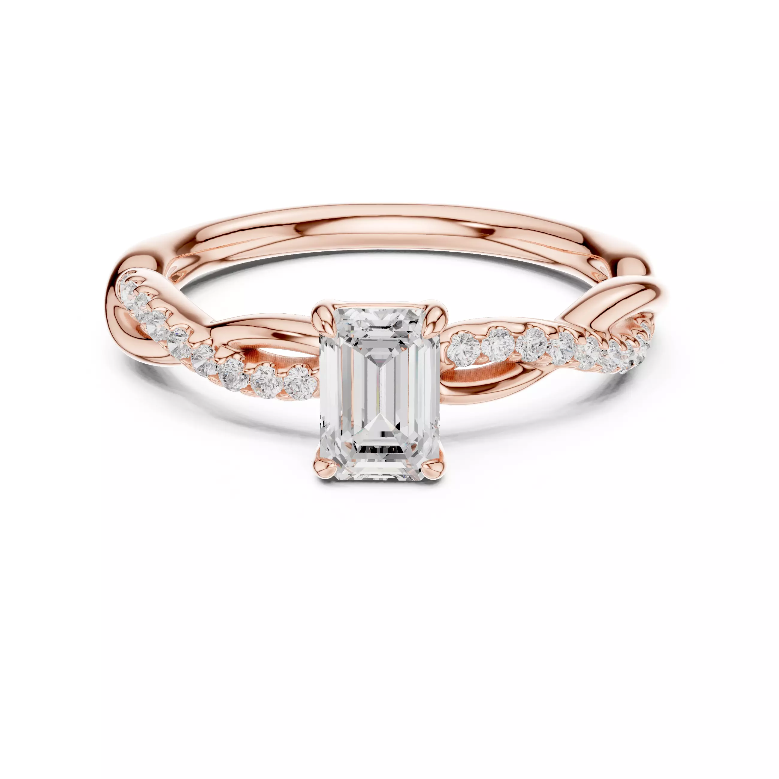 6x4mm Emerald Cut Diamond Twisted Wedding Ring 3DM STL Video 3D print model