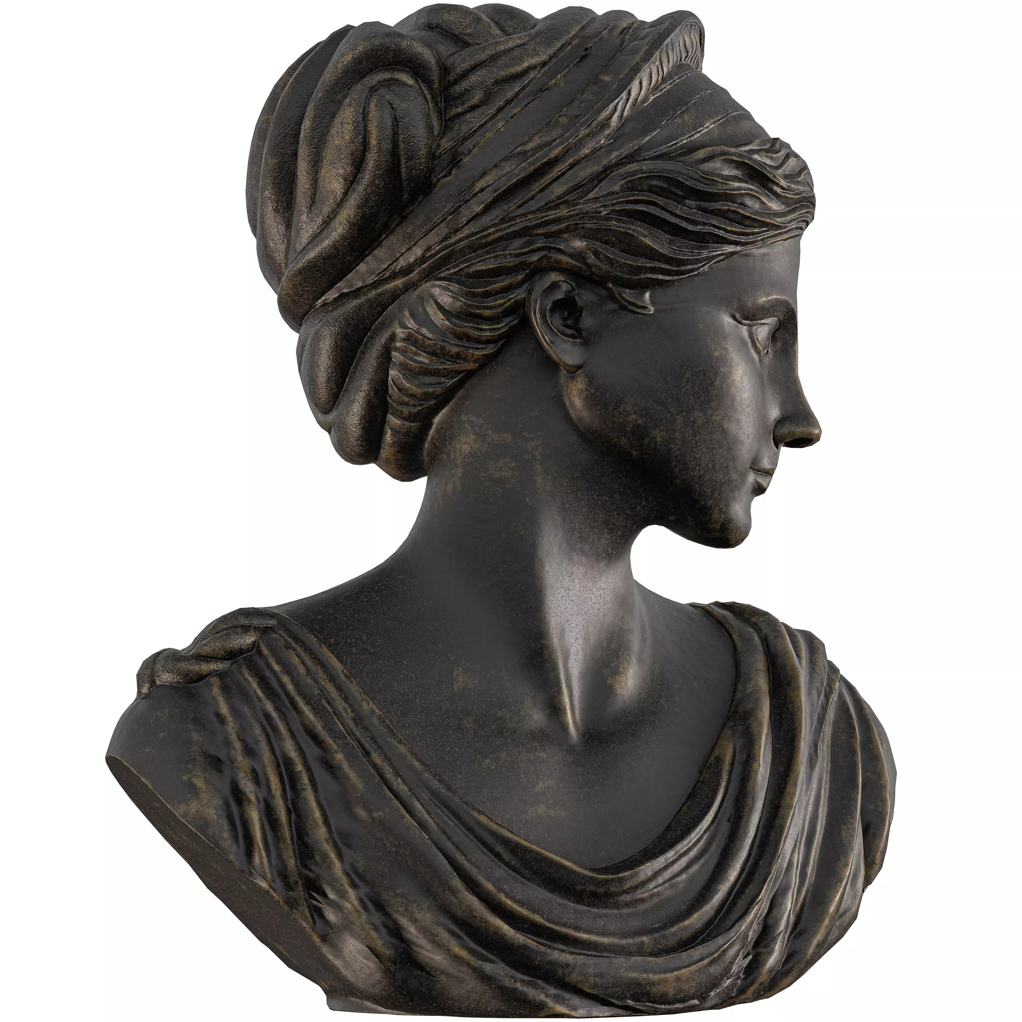 Neoclassical Female Bust with Braided Hair and Diadem Low-poly 3D model_5