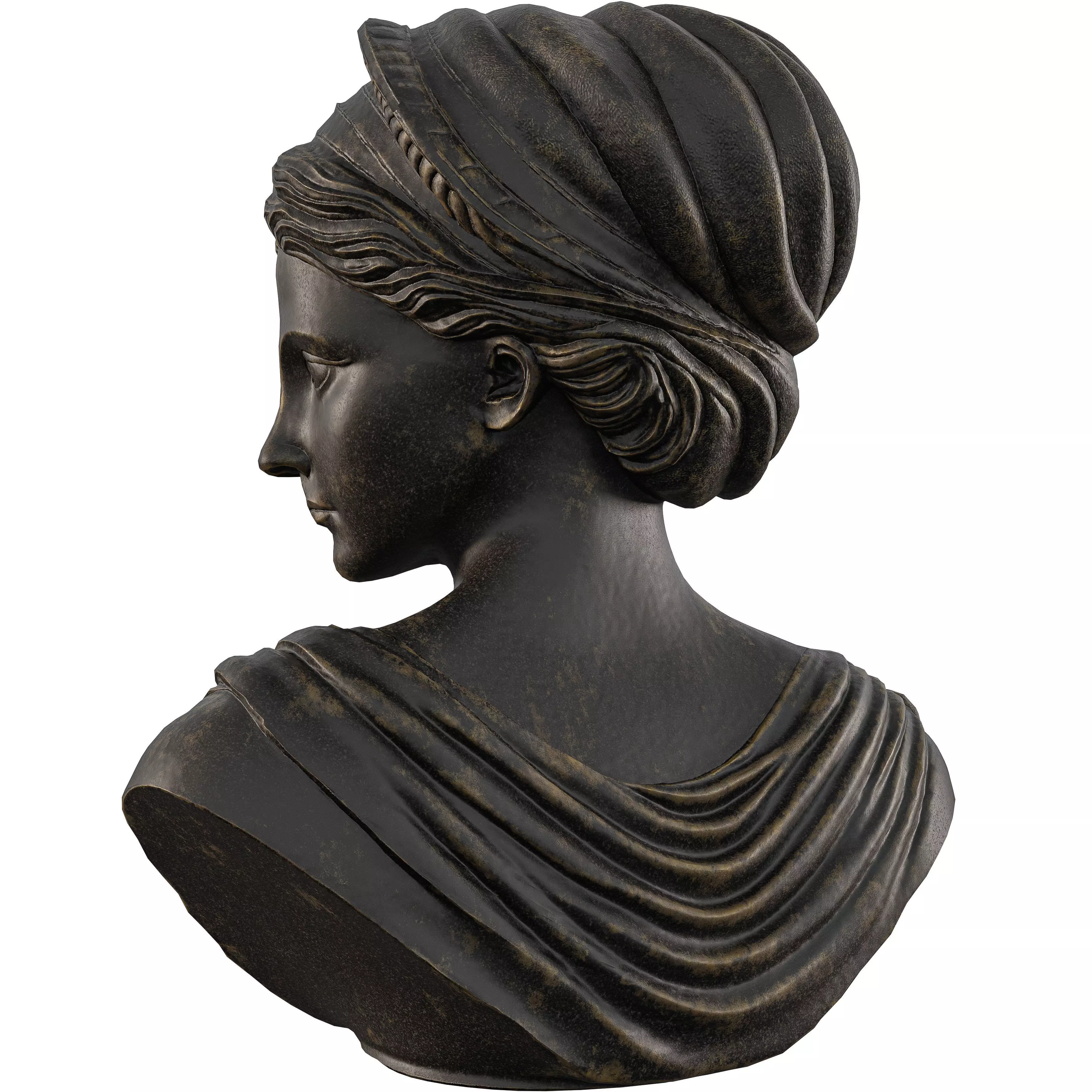 Neoclassical Female Bust with Braided Hair and Diadem Low-poly 3D model_3