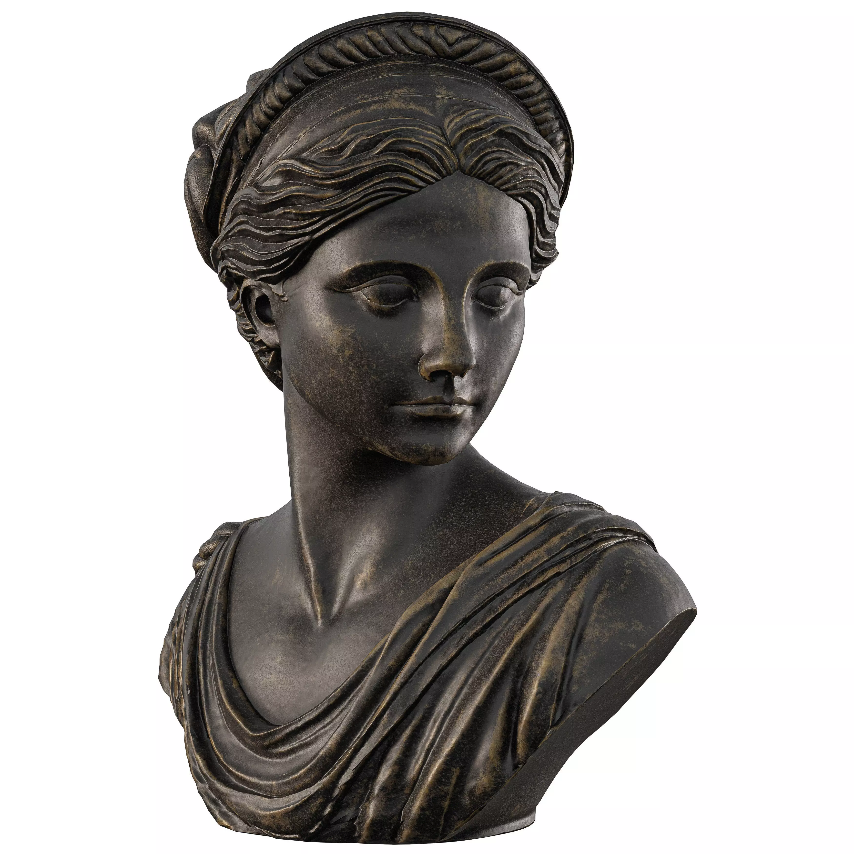 Neoclassical Female Bust with Braided Hair and Diadem Low-poly 3D model_2
