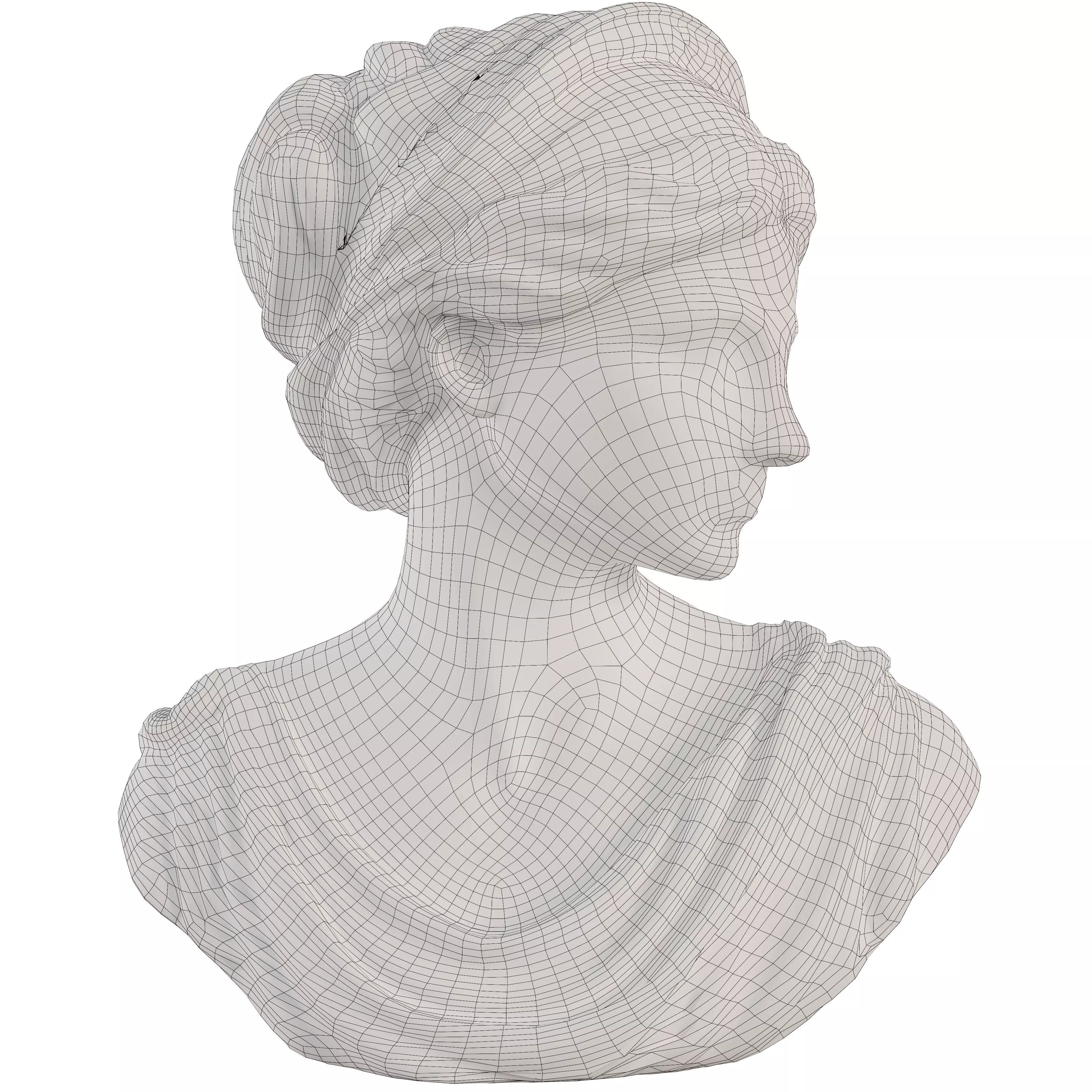 Neoclassical Female Bust with Braided Hair and Diadem Low-poly 3D model_6