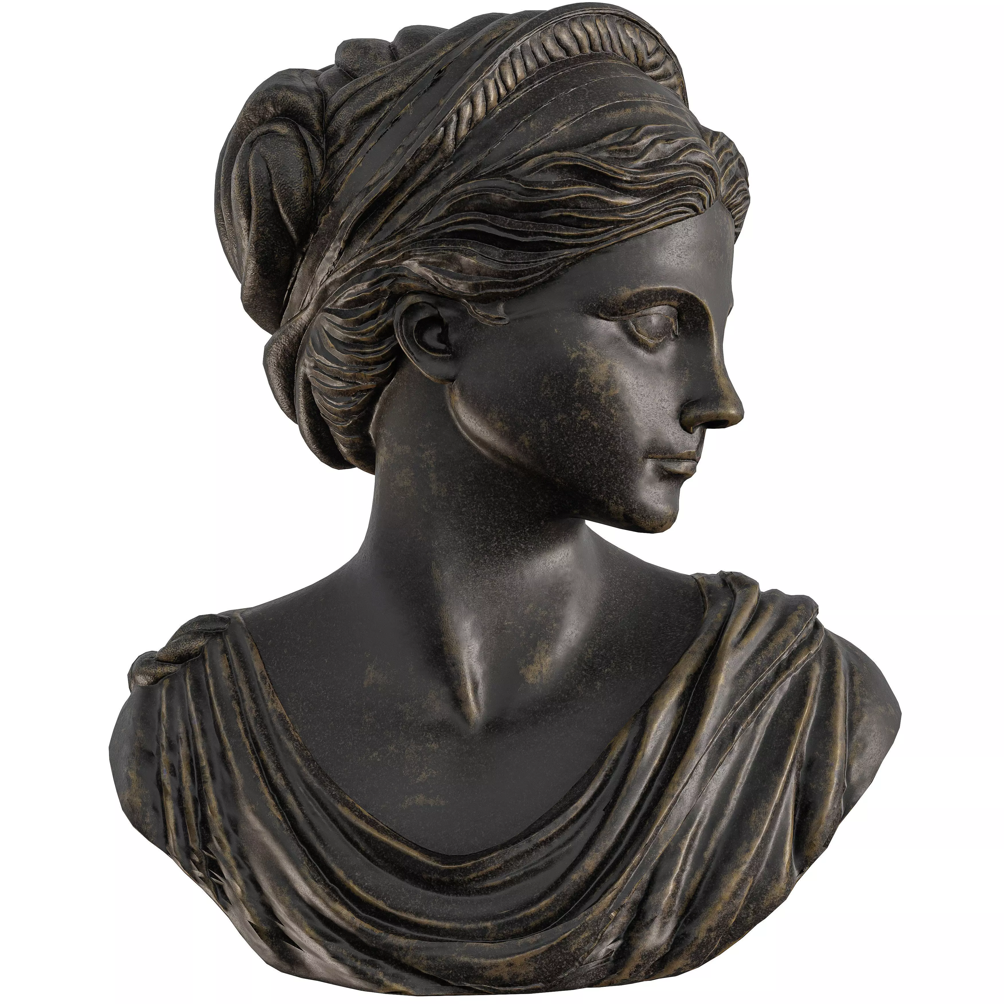 Neoclassical Female Bust with Braided Hair and Diadem Low-poly 3D model_4