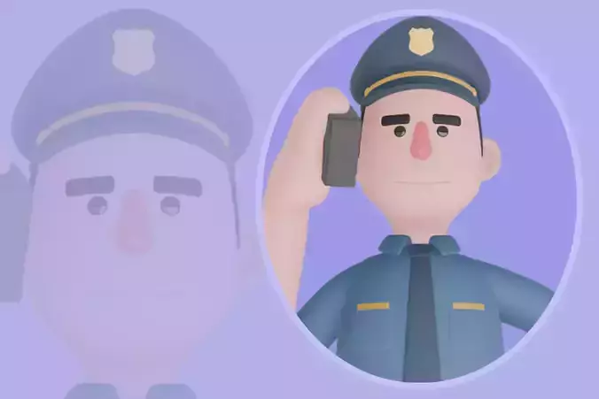 Stylized 3D Male Police Character - Cartoon Officer on Phone