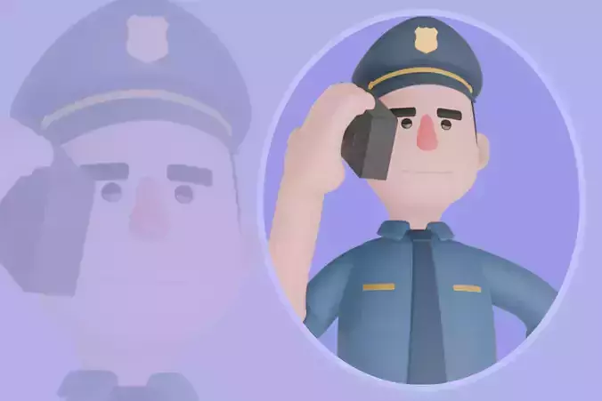 Stylized 3D Male Police Character - Officer Talking on Phone