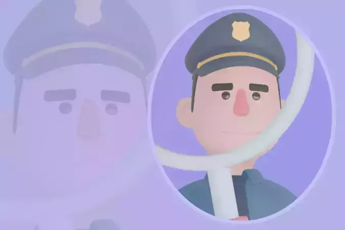 Stylized 3D Male Police Character-Officer with Magnifying Glass
