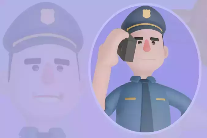Stylized 3D Male Police Character-Officer with Dollar and Euro 