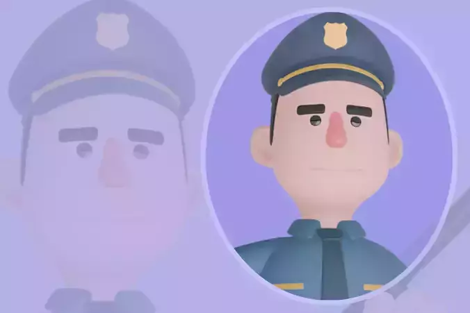 Stylized 3D Male Police Character - Cartoon Officer with Baton 