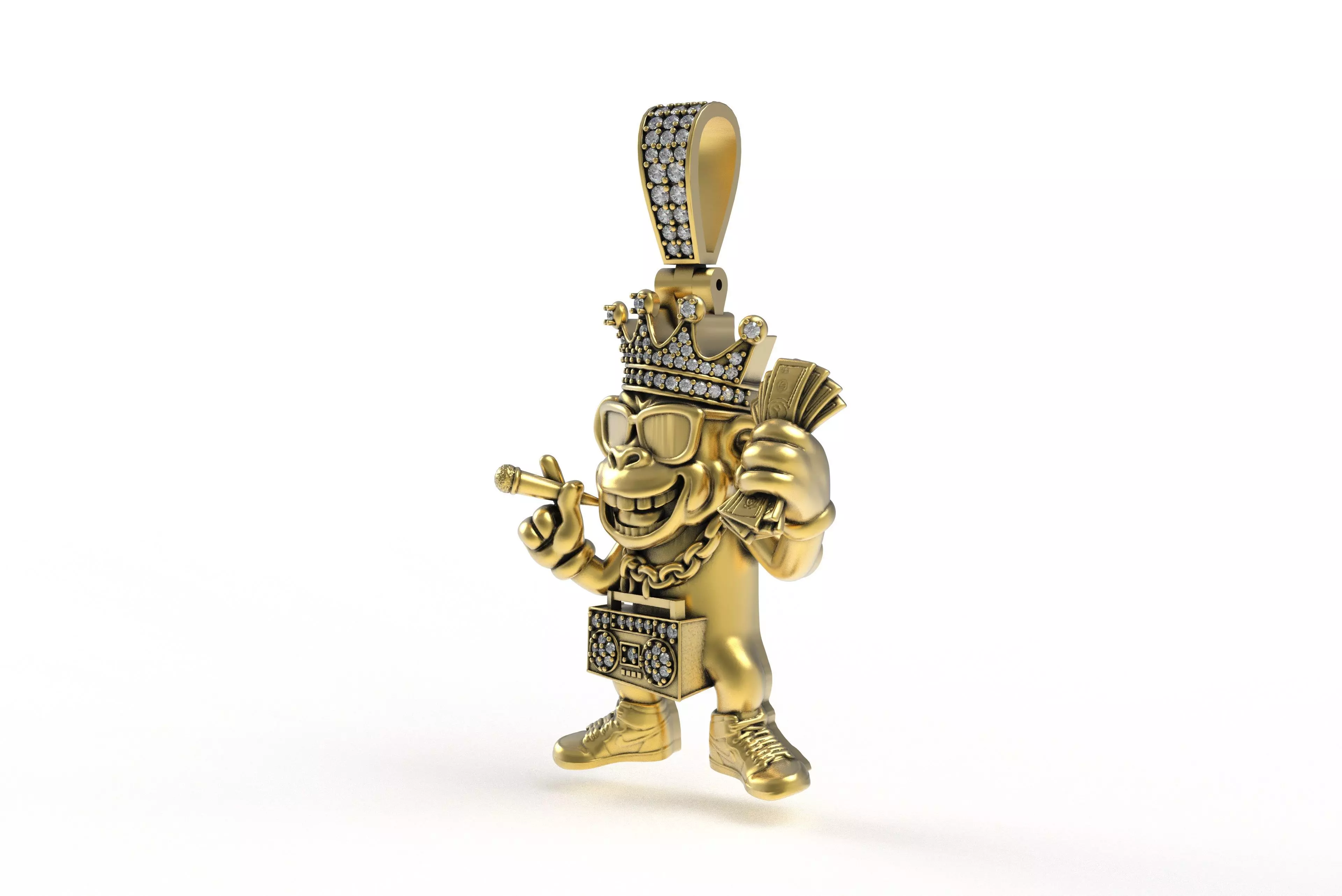 00032 Monkey with Radio Hip Hop Pendant 3D print model_2
