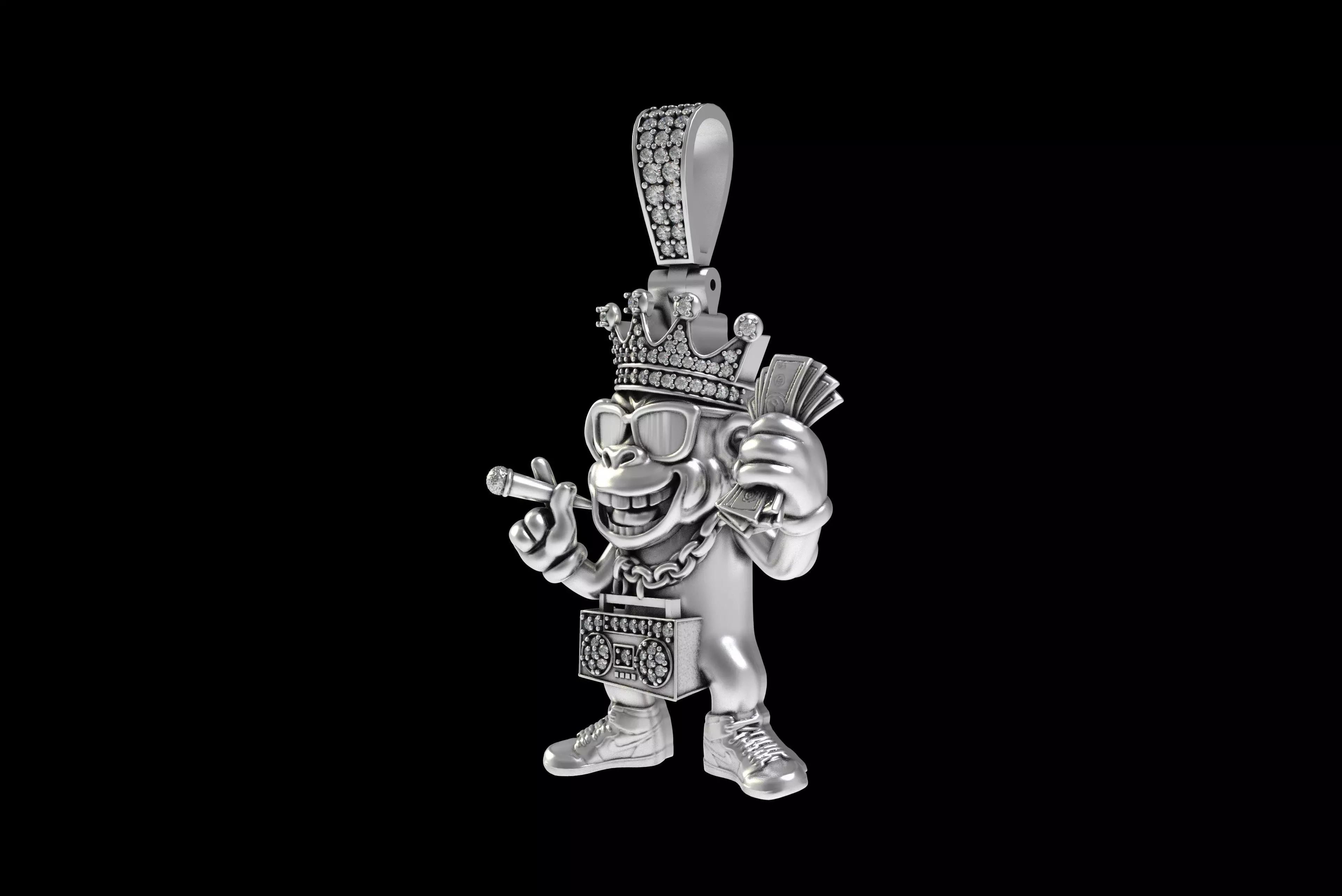 00032 Monkey with Radio Hip Hop Pendant 3D print model_17