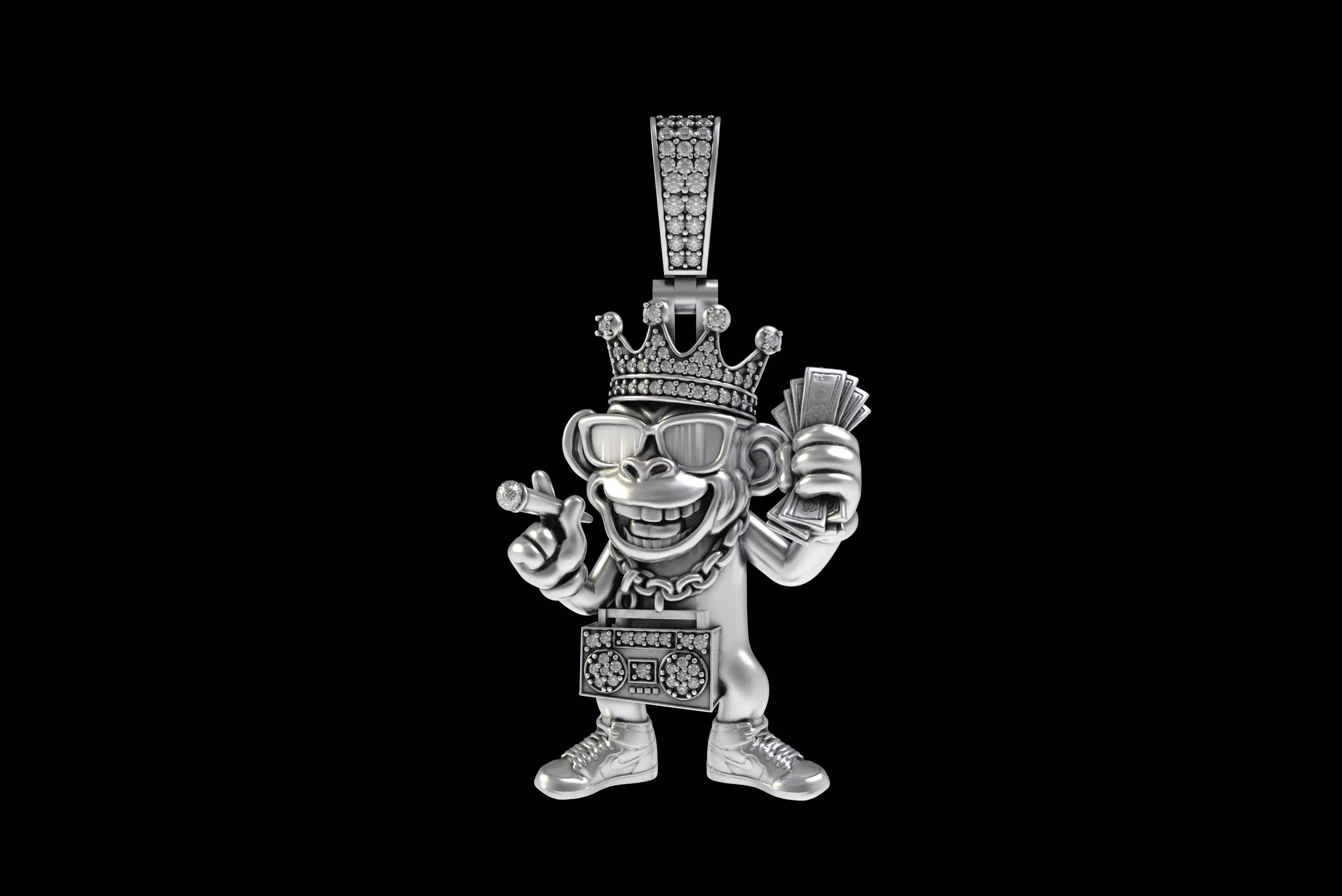 00032 Monkey with Radio Hip Hop Pendant 3D print model_15