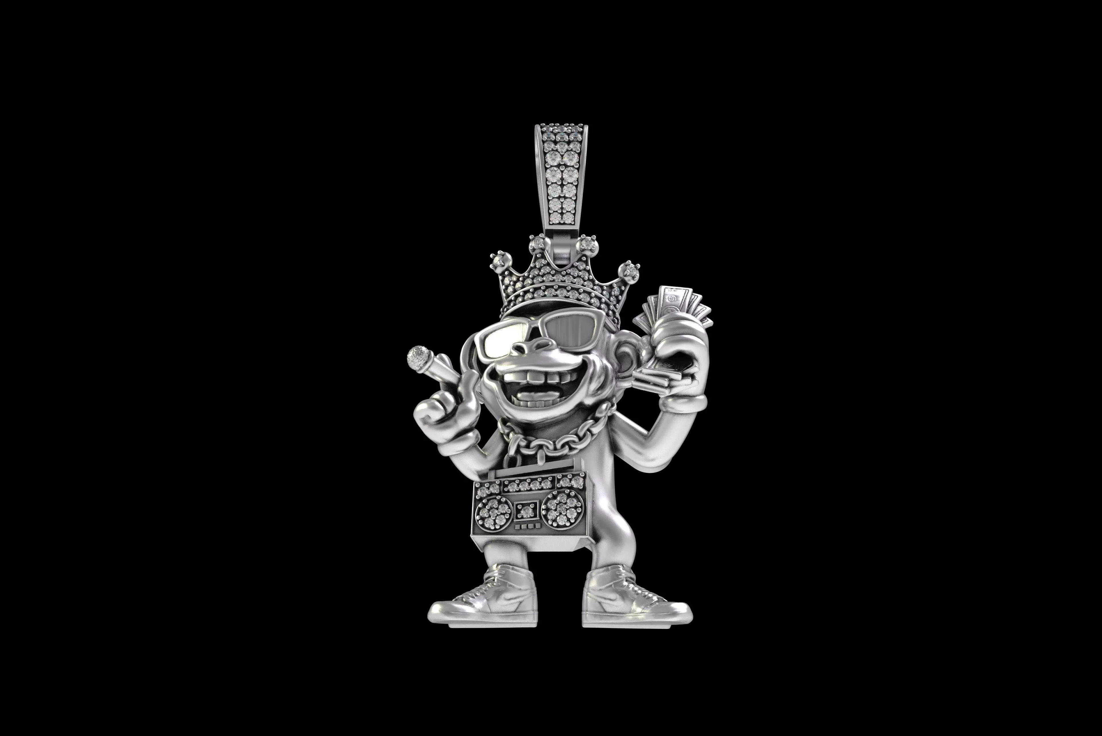 00032 Monkey with Radio Hip Hop Pendant 3D print model_16
