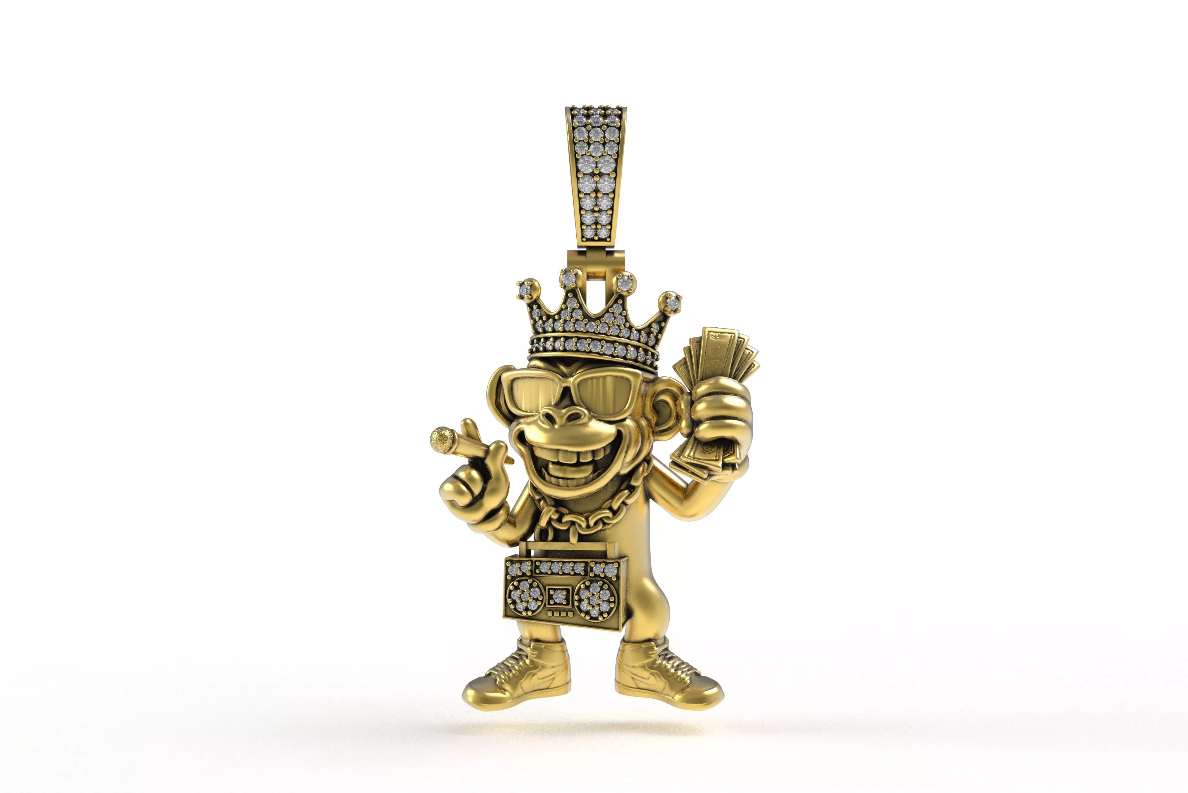 00032 Monkey with Radio Hip Hop Pendant 3D print model_0