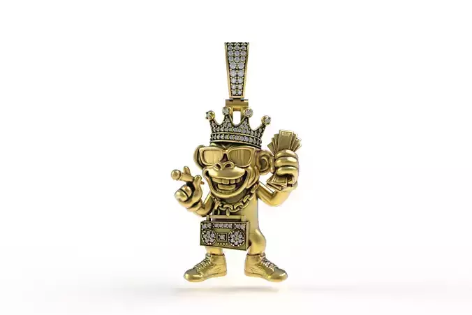 00032 Monkey with Radio Hip Hop Pendant