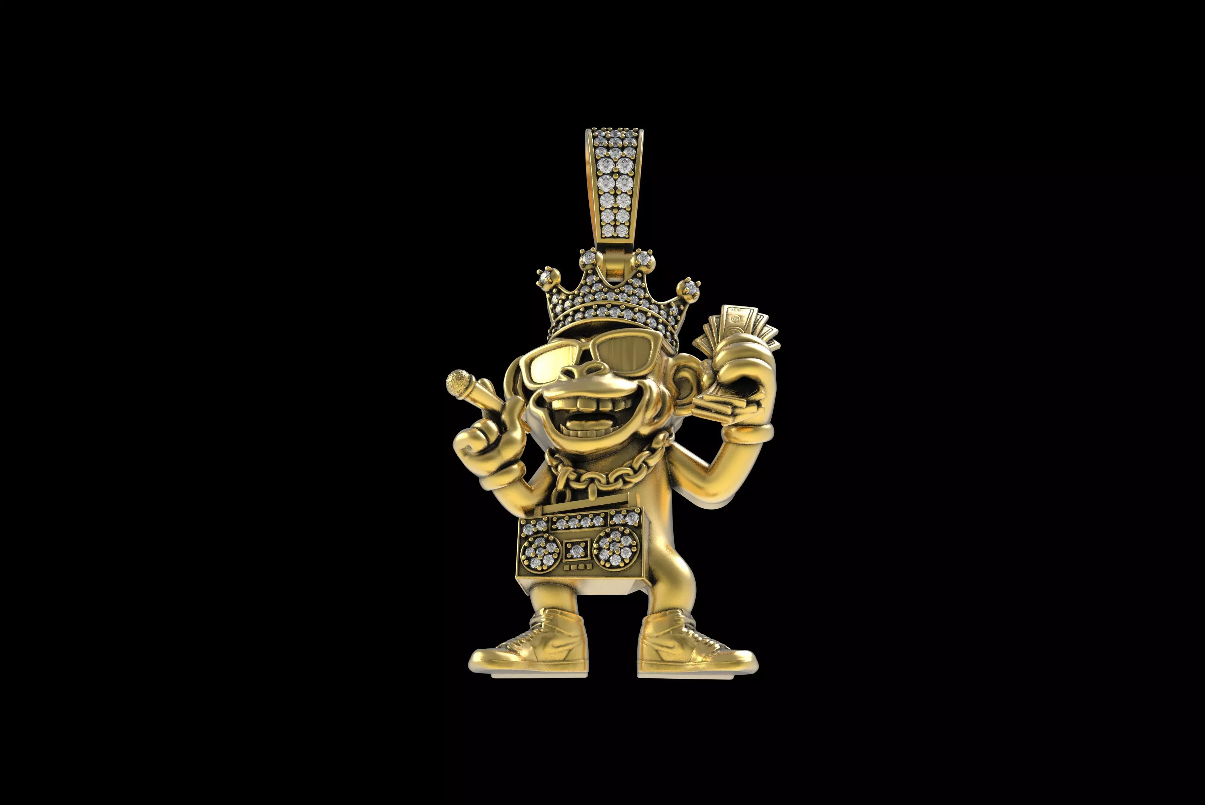 00032 Monkey with Radio Hip Hop Pendant 3D print model_21