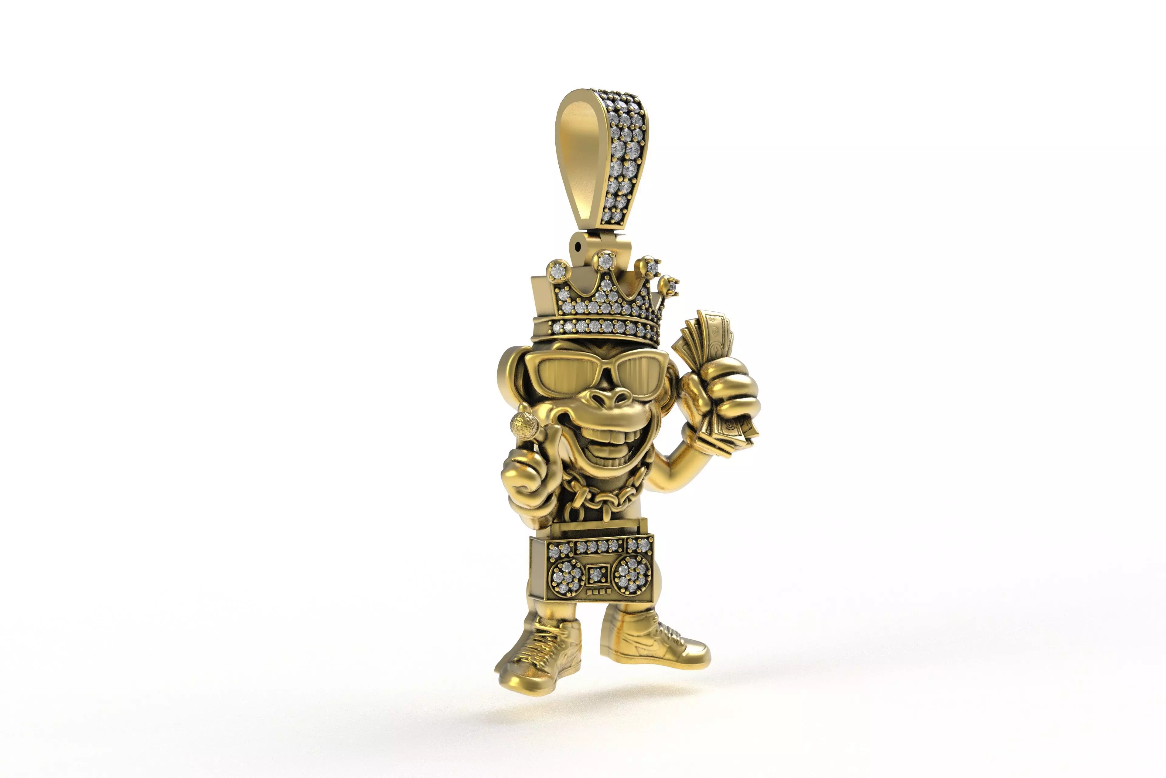 00032 Monkey with Radio Hip Hop Pendant 3D print model_6