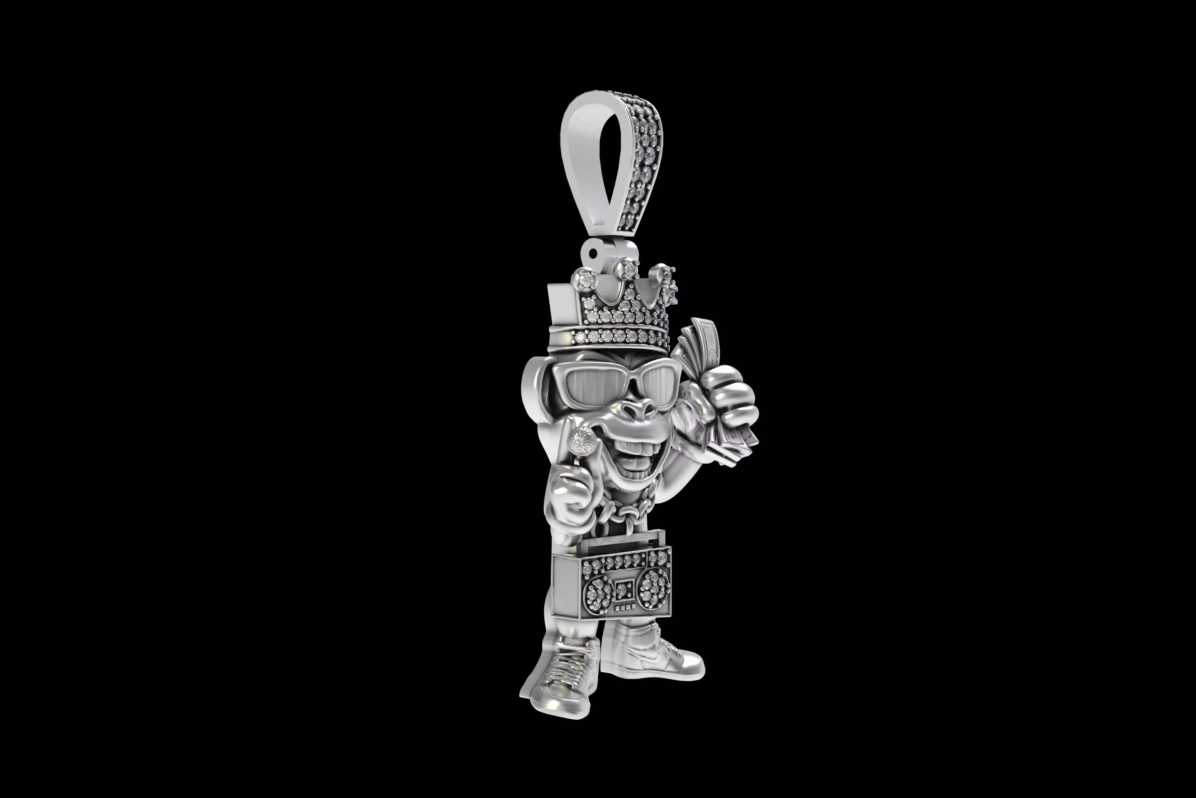 00032 Monkey with Radio Hip Hop Pendant 3D print model_18