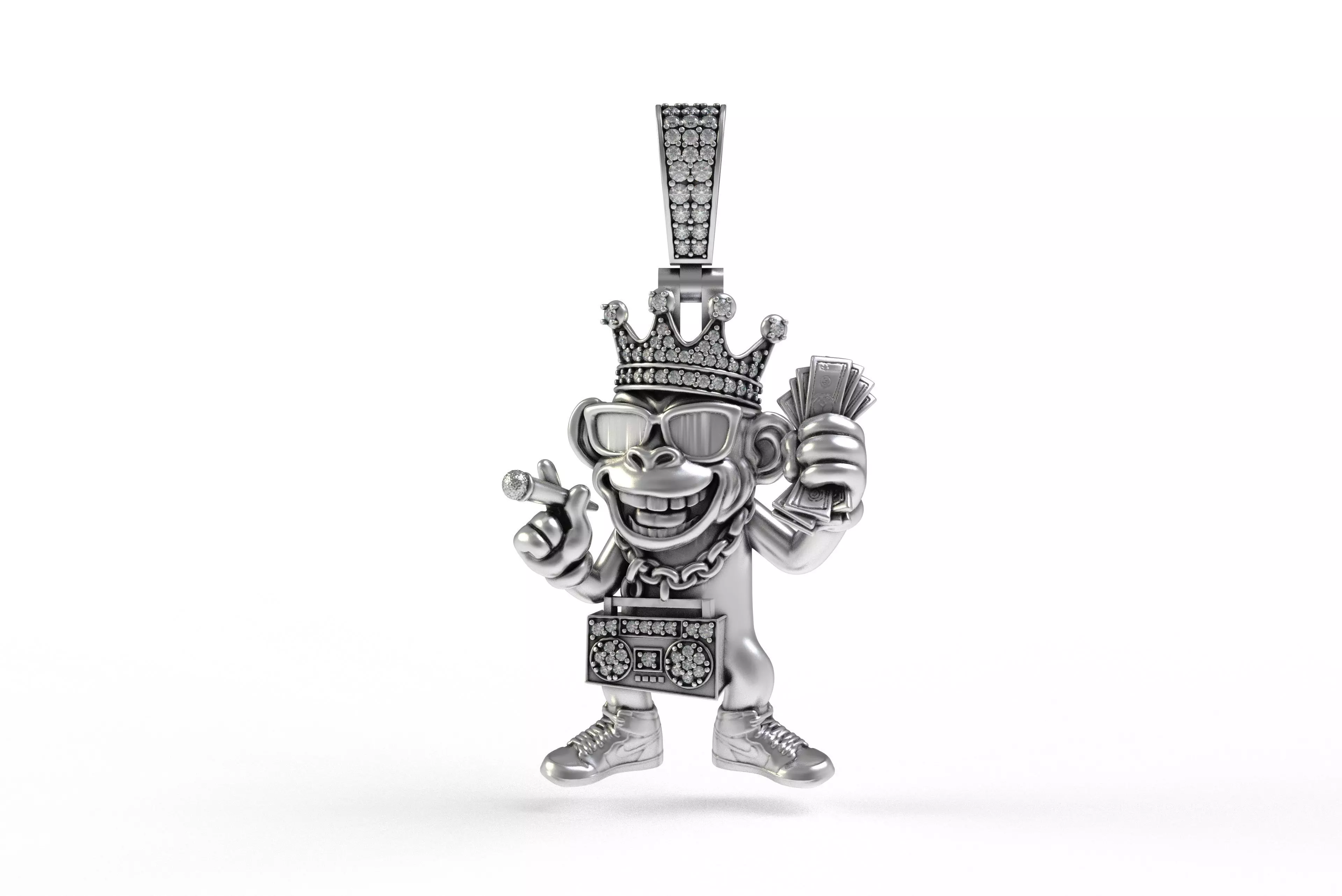 00032 Monkey with Radio Hip Hop Pendant 3D print model_7
