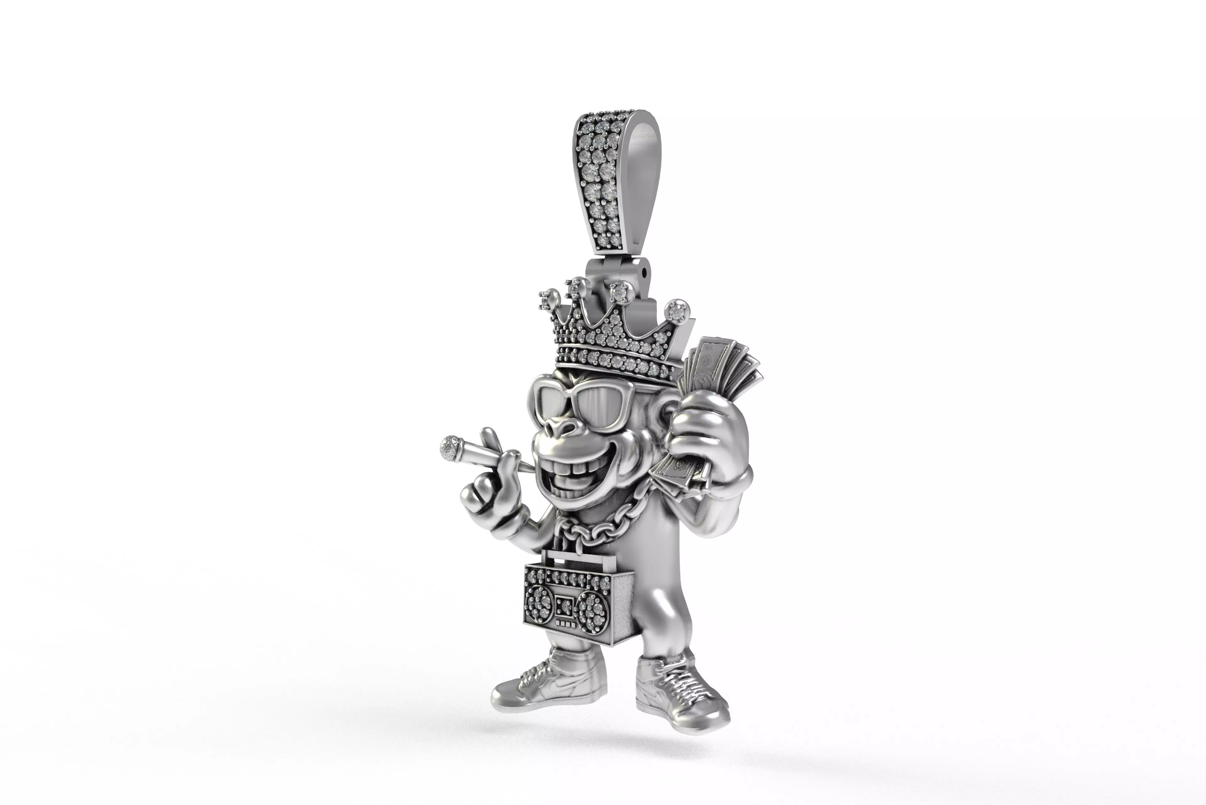 00032 Monkey with Radio Hip Hop Pendant 3D print model_9