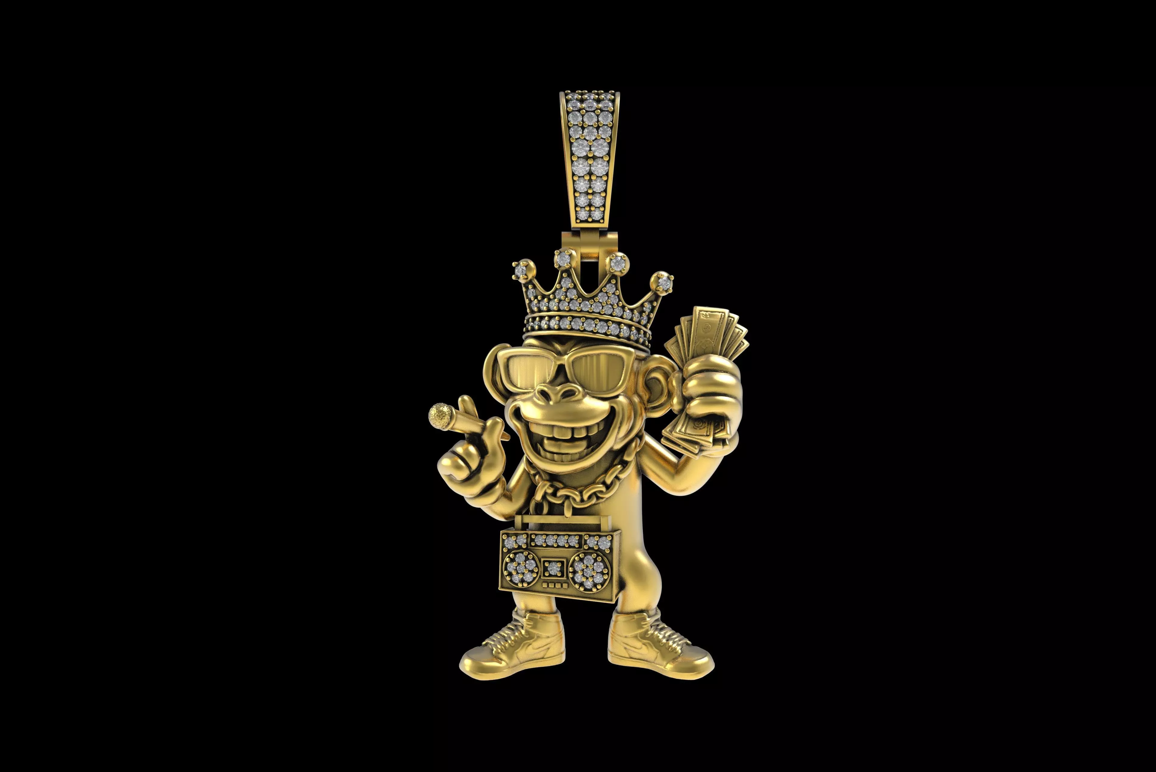 00032 Monkey with Radio Hip Hop Pendant 3D print model_20