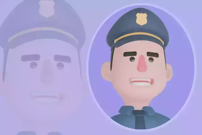 Stylized 3D Male Police Character - Cartoon Officer Pointing Up
