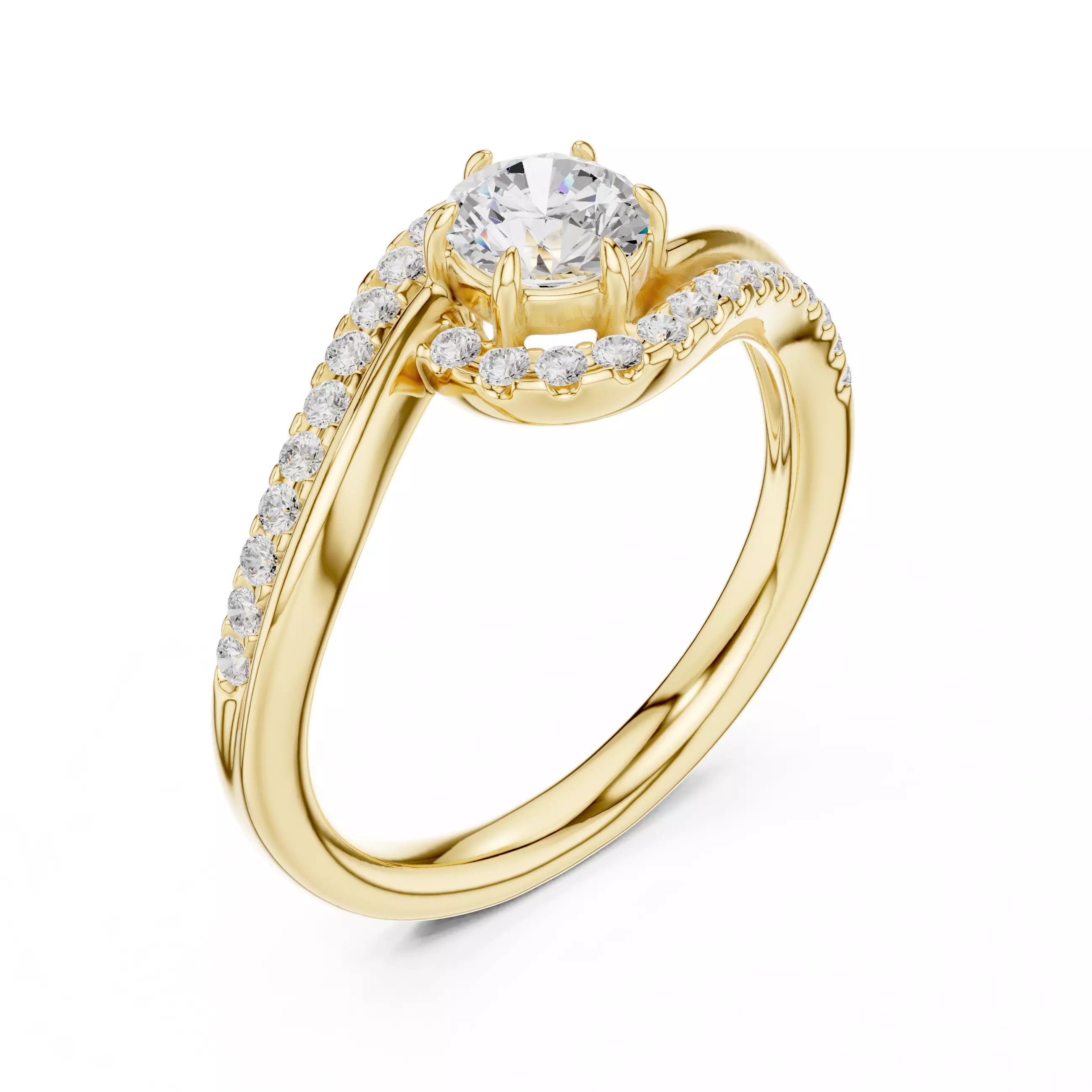  Round Diamond Swirl Engagement Wedding Ring 3DM STL Video 3D print model_7