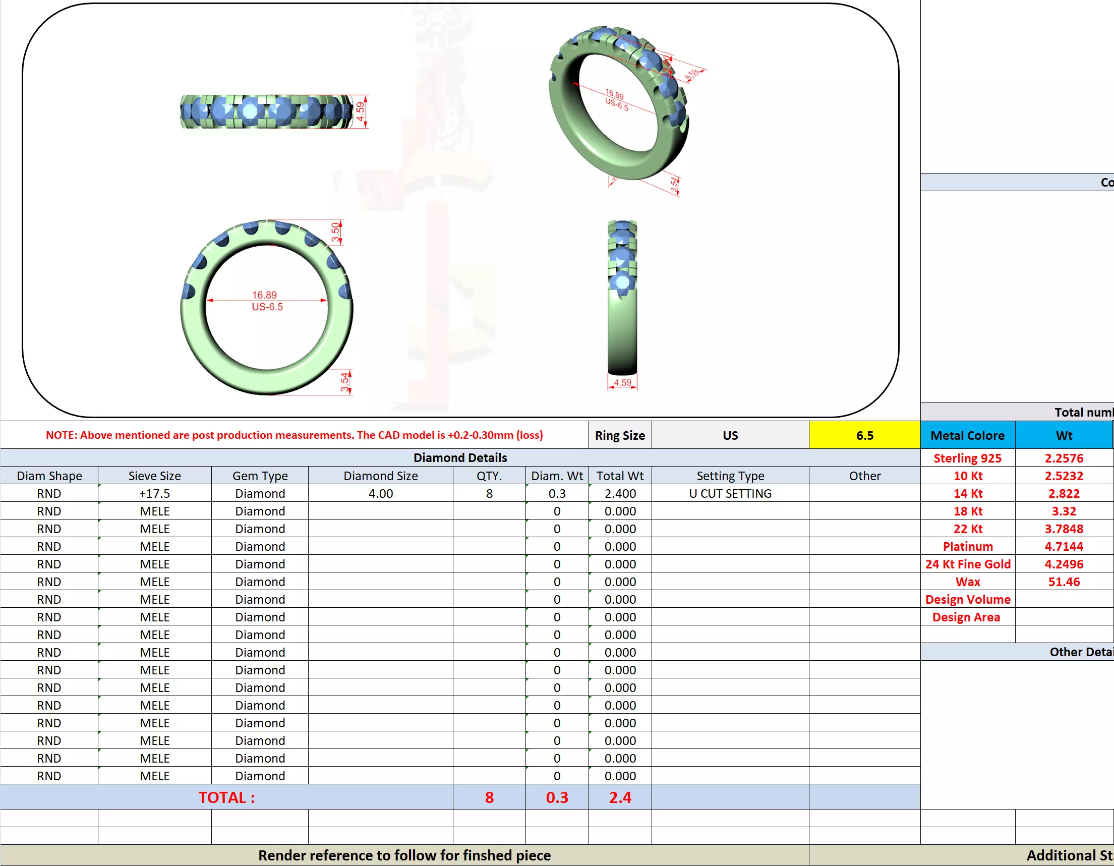 4mm Round Cut Diamond Half Eternity Wedding Band 3DM STL Video 3D print model_13
